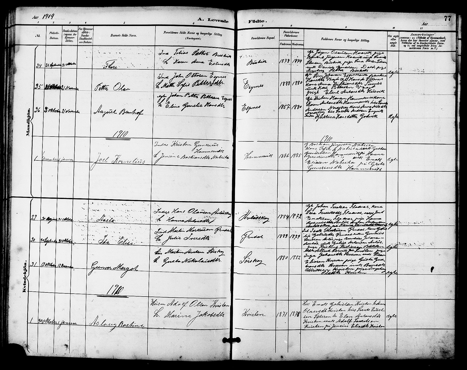 Ministerialprotokoller, klokkerbøker og fødselsregistre - Sør-Trøndelag, SAT/A-1456/641/L0598: Parish register (copy) no. 641C02, 1893-1910, p. 77