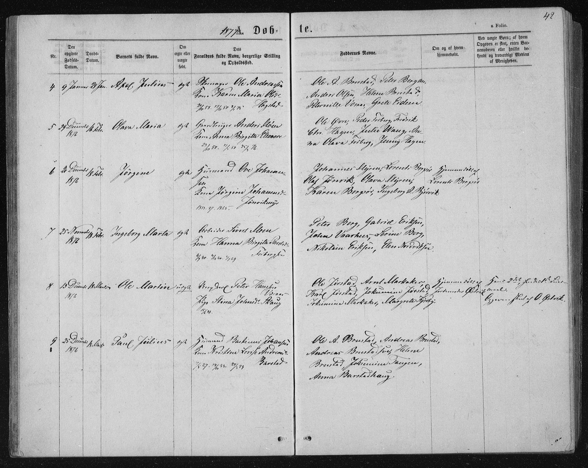 Ministerialprotokoller, klokkerbøker og fødselsregistre - Nord-Trøndelag, SAT/A-1458/722/L0219: Parish register (official) no. 722A06, 1868-1880, p. 42