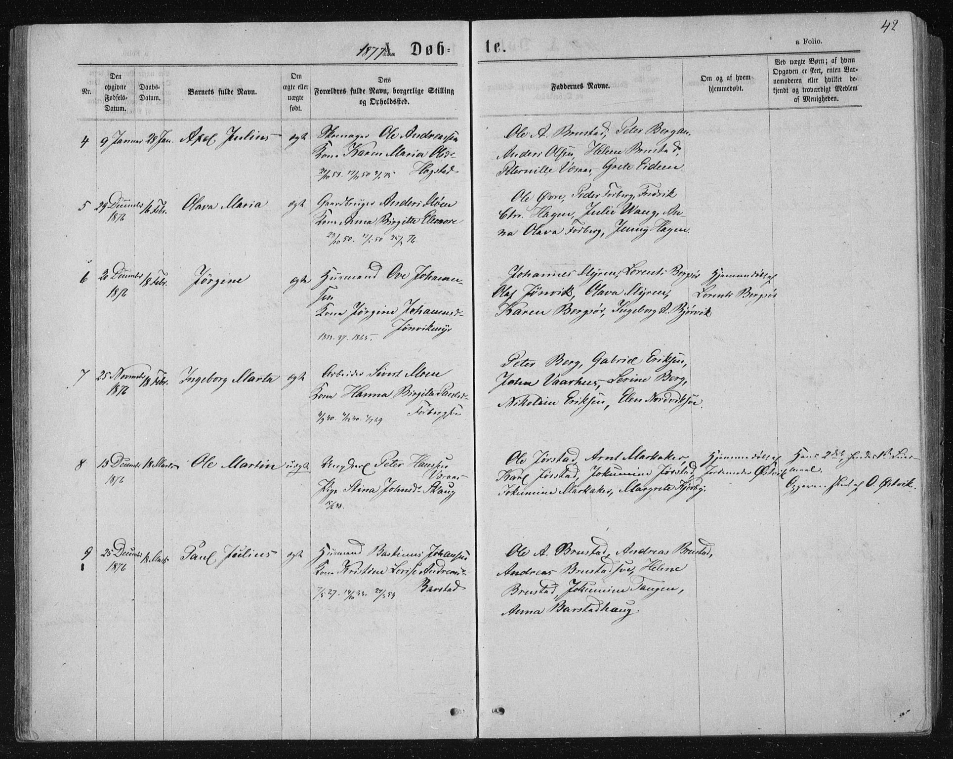 Ministerialprotokoller, klokkerbøker og fødselsregistre - Nord-Trøndelag, AV/SAT-A-1458/722/L0219: Parish register (official) no. 722A06, 1868-1880, p. 42