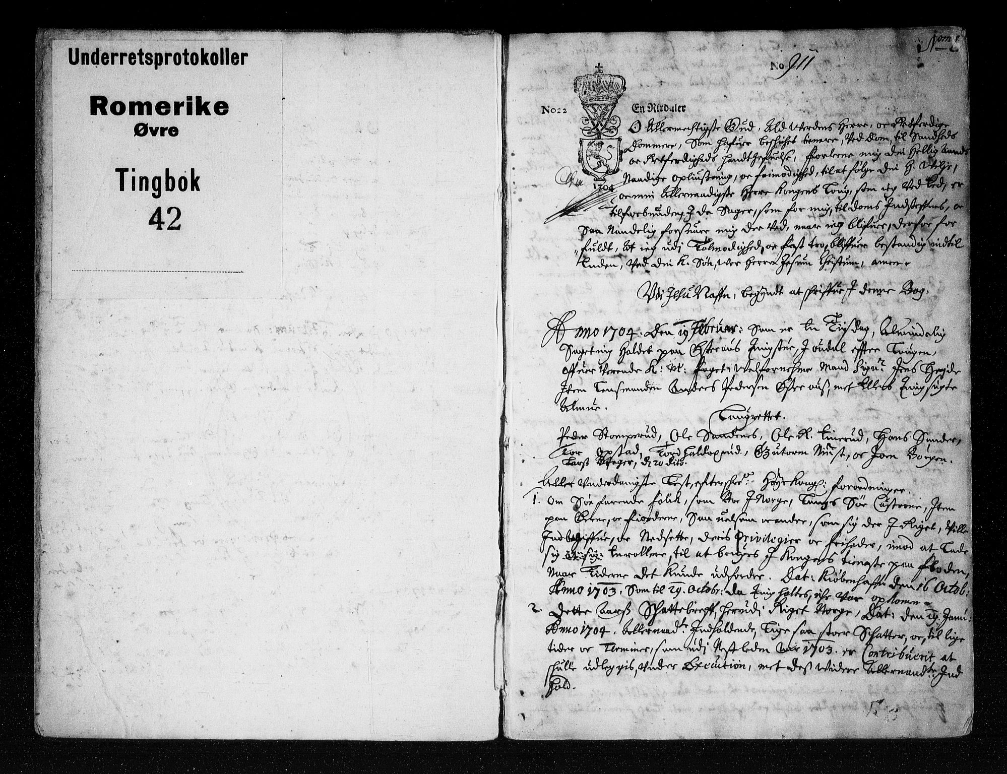 Øvre Romerike sorenskriveri, SAO/A-10649/F/Fb/L0042: Tingbok 42, 1704, p. 0b-1a
