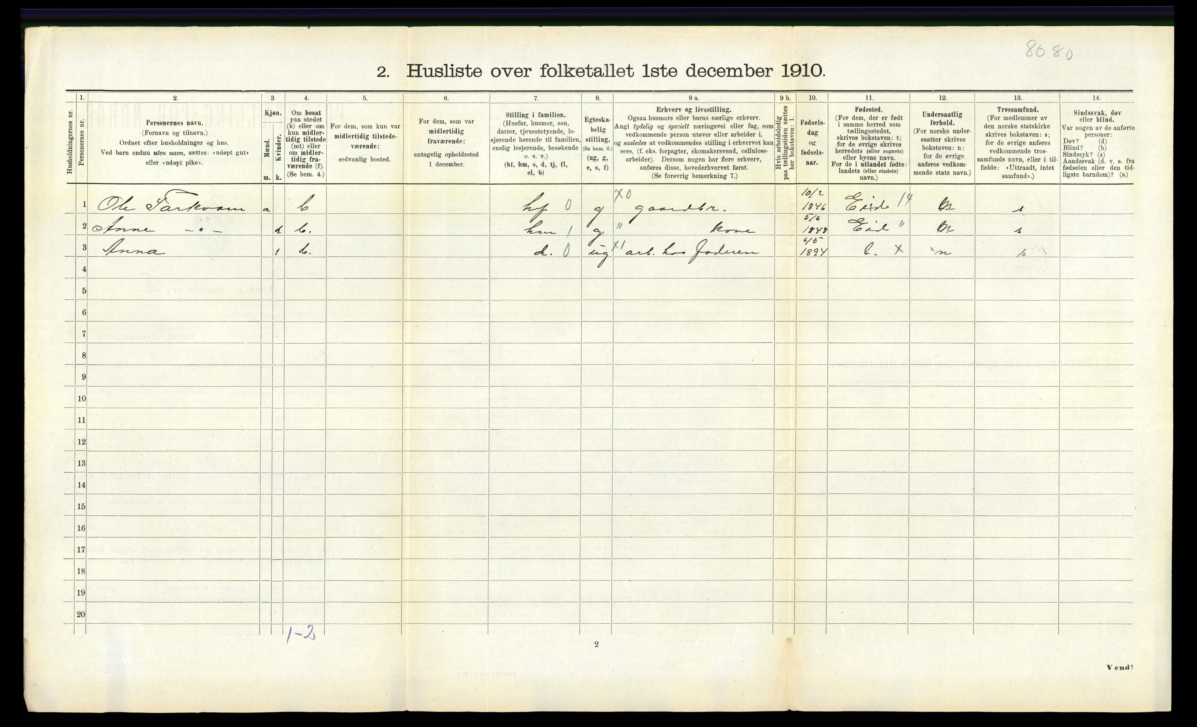 RA, 1910 census for Veøy, 1910, p. 707