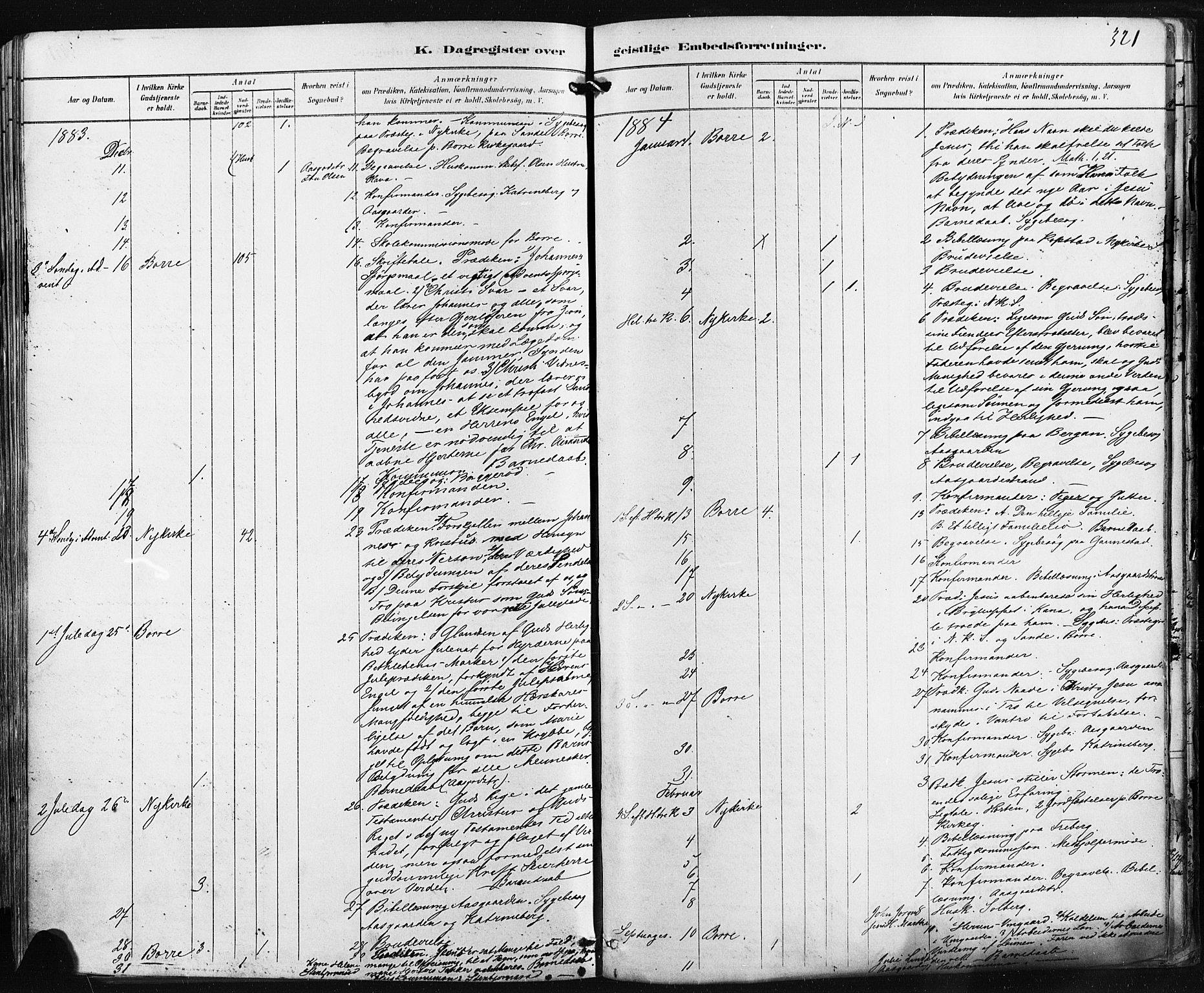 Borre kirkebøker, SAKO/A-338/F/Fa/L0009: Parish register (official) no. I 9, 1878-1896, p. 321