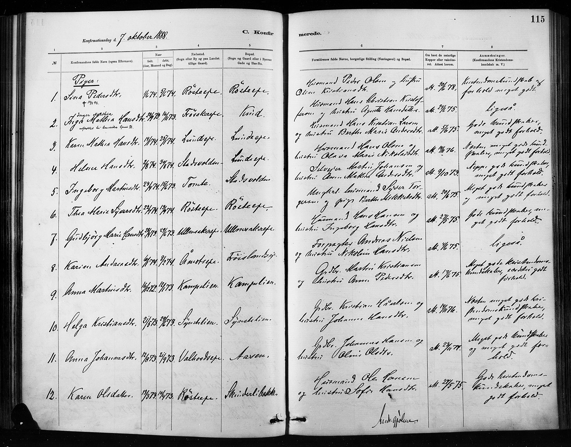 Nordre Land prestekontor, SAH/PREST-124/H/Ha/Haa/L0004: Parish register (official) no. 4, 1882-1896, p. 115
