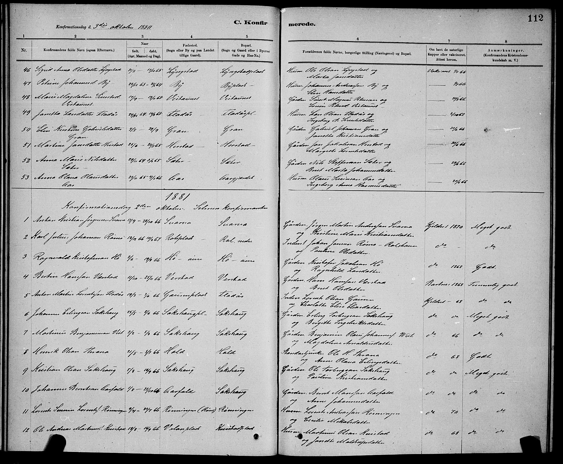 Ministerialprotokoller, klokkerbøker og fødselsregistre - Nord-Trøndelag, AV/SAT-A-1458/730/L0301: Parish register (copy) no. 730C04, 1880-1897, p. 112