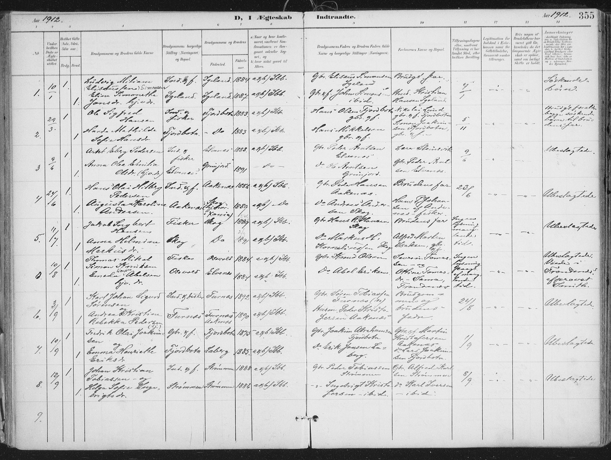 Ibestad sokneprestembete, AV/SATØ-S-0077/H/Ha/Haa/L0017kirke: Parish register (official) no. 17, 1901-1914, p. 355