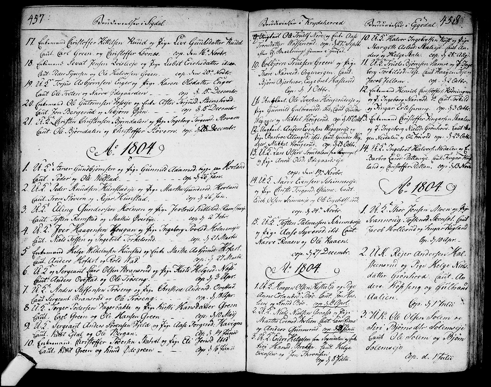 Sigdal kirkebøker, AV/SAKO-A-245/F/Fa/L0003: Parish register (official) no. I 3, 1793-1811, p. 457-458