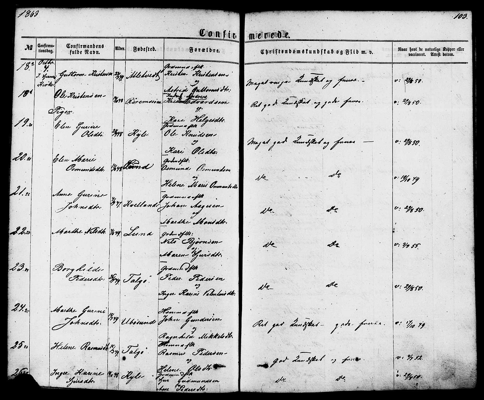Nedstrand sokneprestkontor, SAST/A-101841/01/IV: Parish register (official) no. A 10, 1861-1887, p. 103