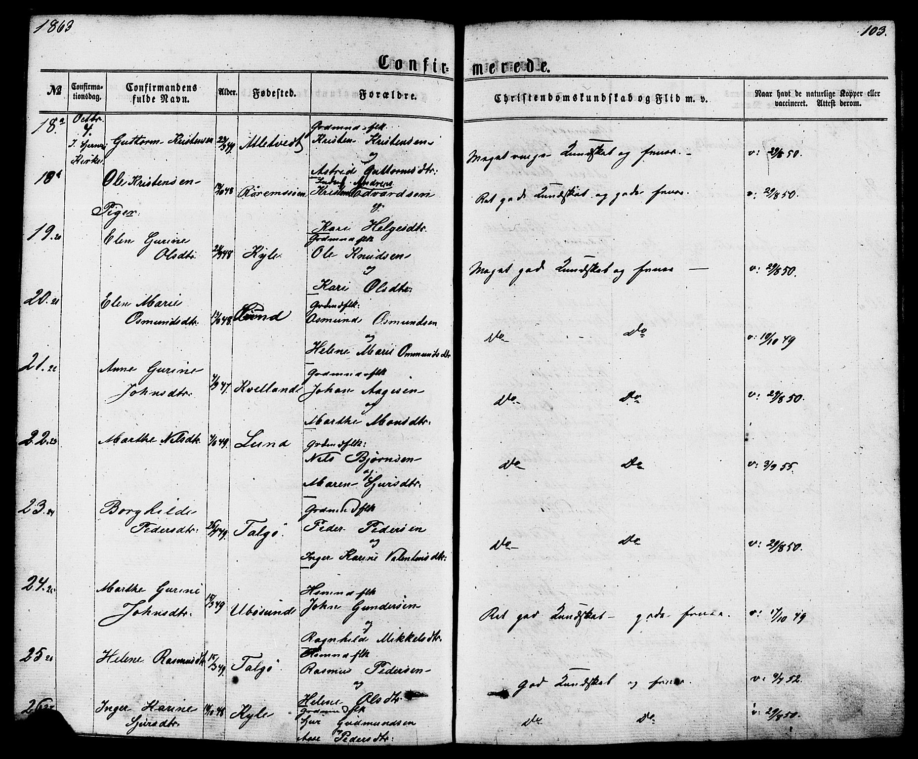 Nedstrand sokneprestkontor, AV/SAST-A-101841/01/IV: Parish register (official) no. A 10, 1861-1887, p. 103