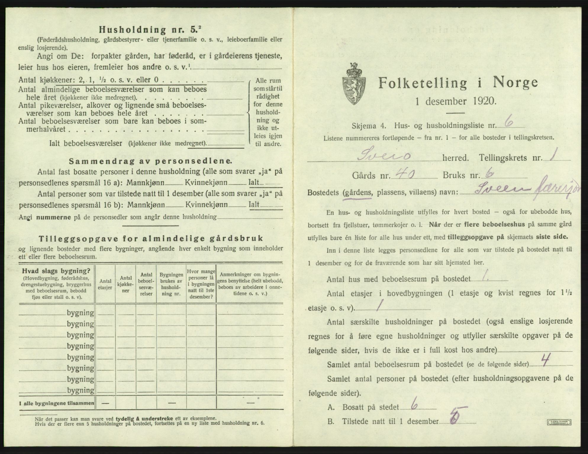 SAB, 1920 census for Sveio, 1920, p. 44