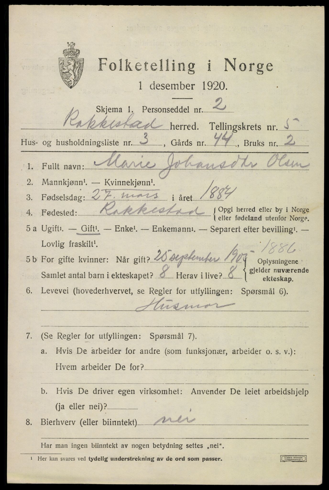 SAO, 1920 census for Rakkestad, 1920, p. 6023