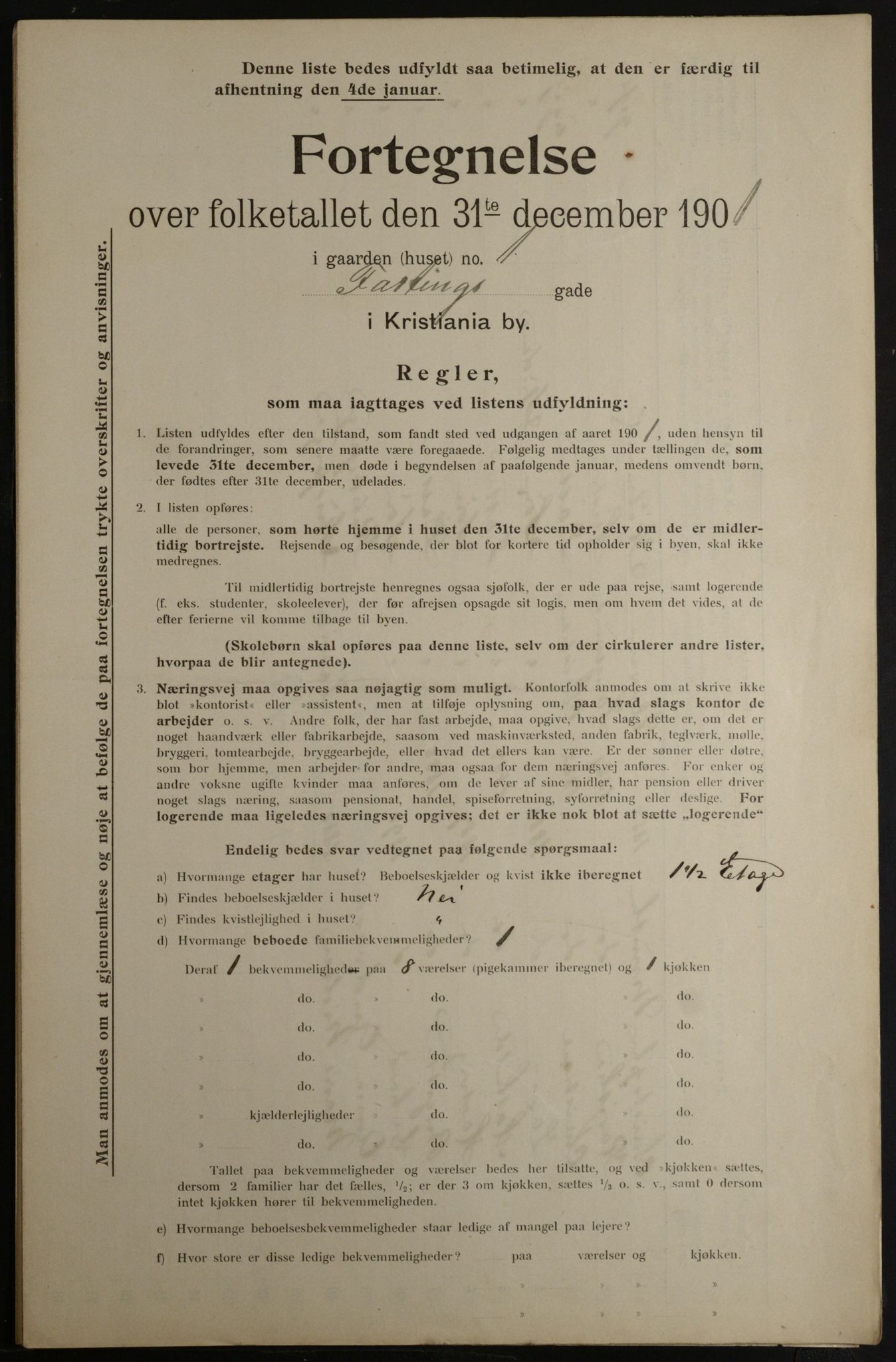 OBA, Municipal Census 1901 for Kristiania, 1901, p. 3819