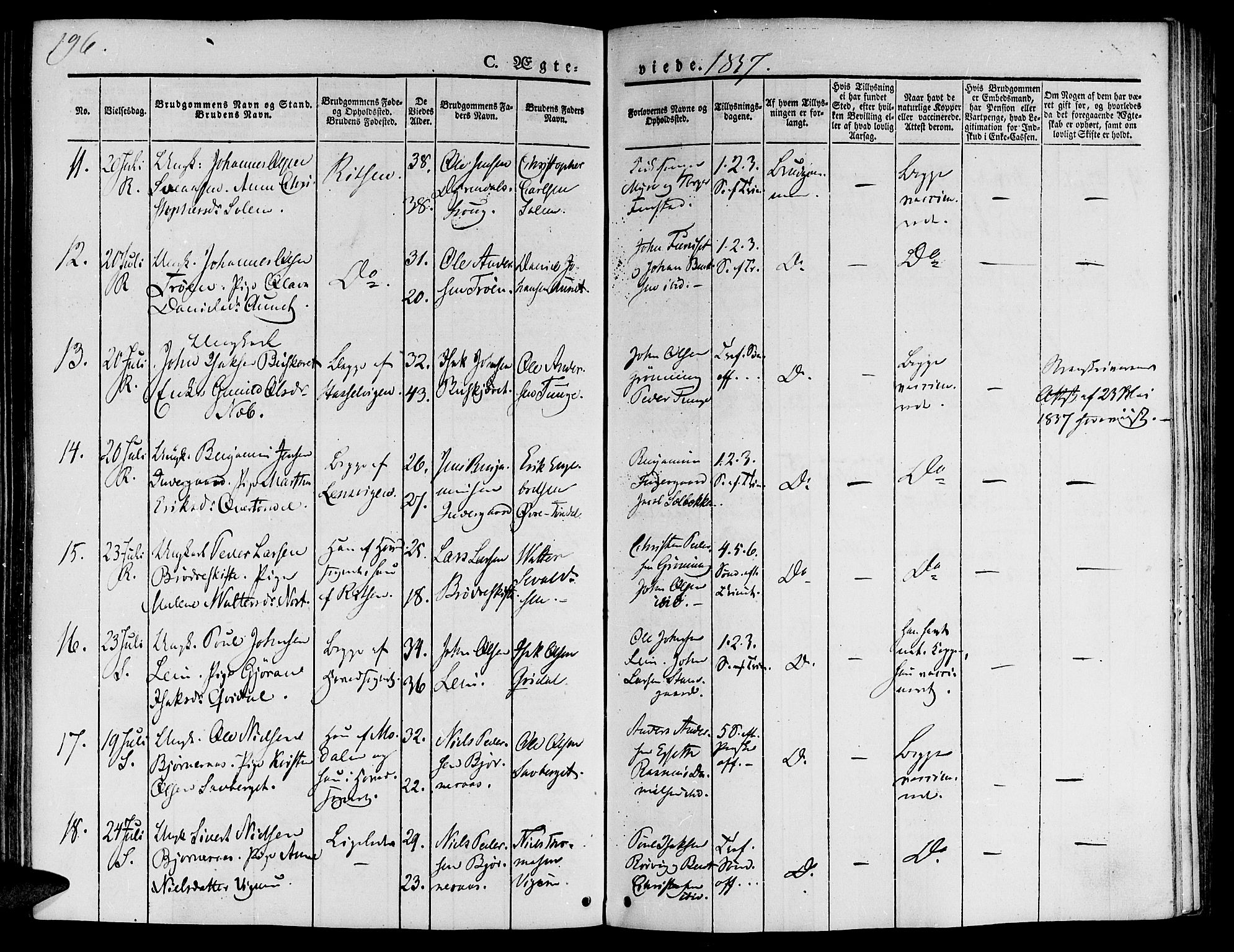 Ministerialprotokoller, klokkerbøker og fødselsregistre - Sør-Trøndelag, SAT/A-1456/646/L0610: Parish register (official) no. 646A08, 1837-1847, p. 196