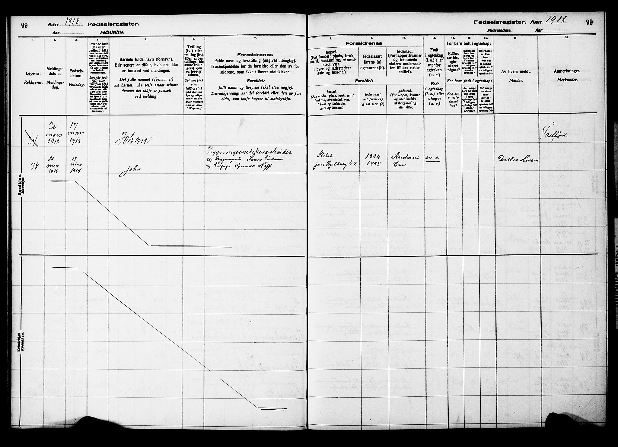 Kampen prestekontor Kirkebøker, AV/SAO-A-10853/J/Ja/L0001: Birth register no. 1, 1916-1920, p. 99