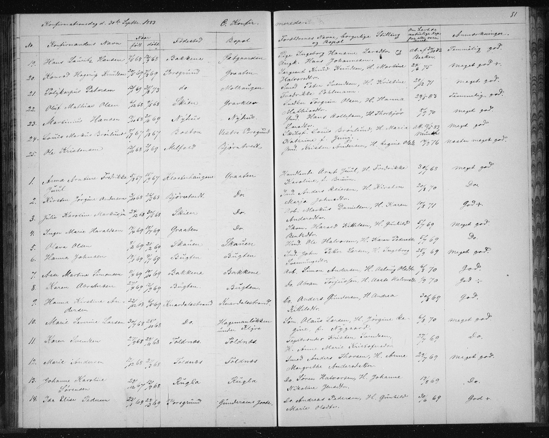 Solum kirkebøker, AV/SAKO-A-306/G/Ga/L0006: Parish register (copy) no. I 6, 1882-1883, p. 81