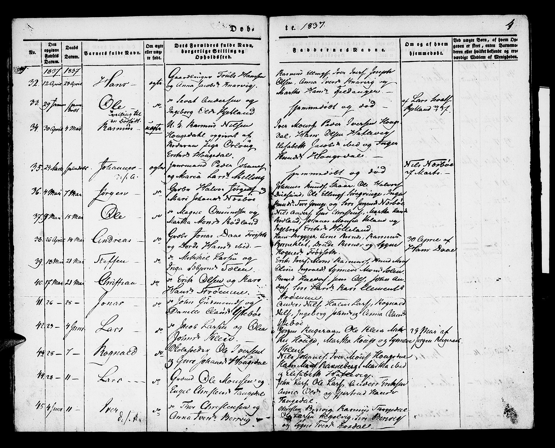 Lindås Sokneprestembete, SAB/A-76701/H/Haa: Parish register (official) no. A 9, 1835-1841, p. 4