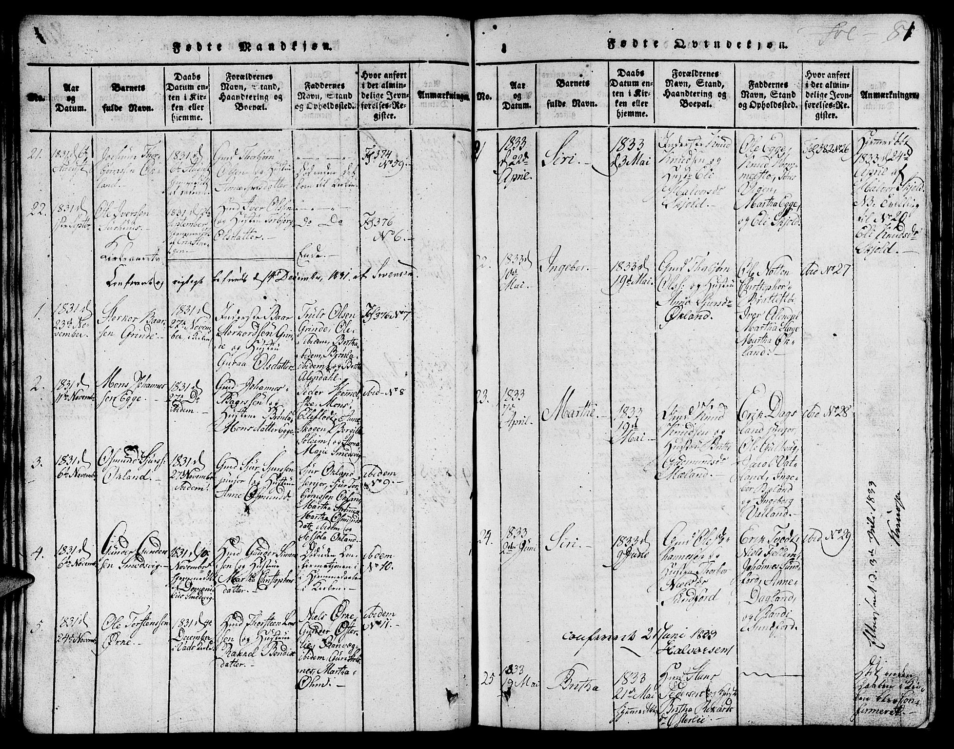 Skjold sokneprestkontor, AV/SAST-A-101847/H/Ha/Hab/L0001: Parish register (copy) no. B 1, 1815-1835, p. 81