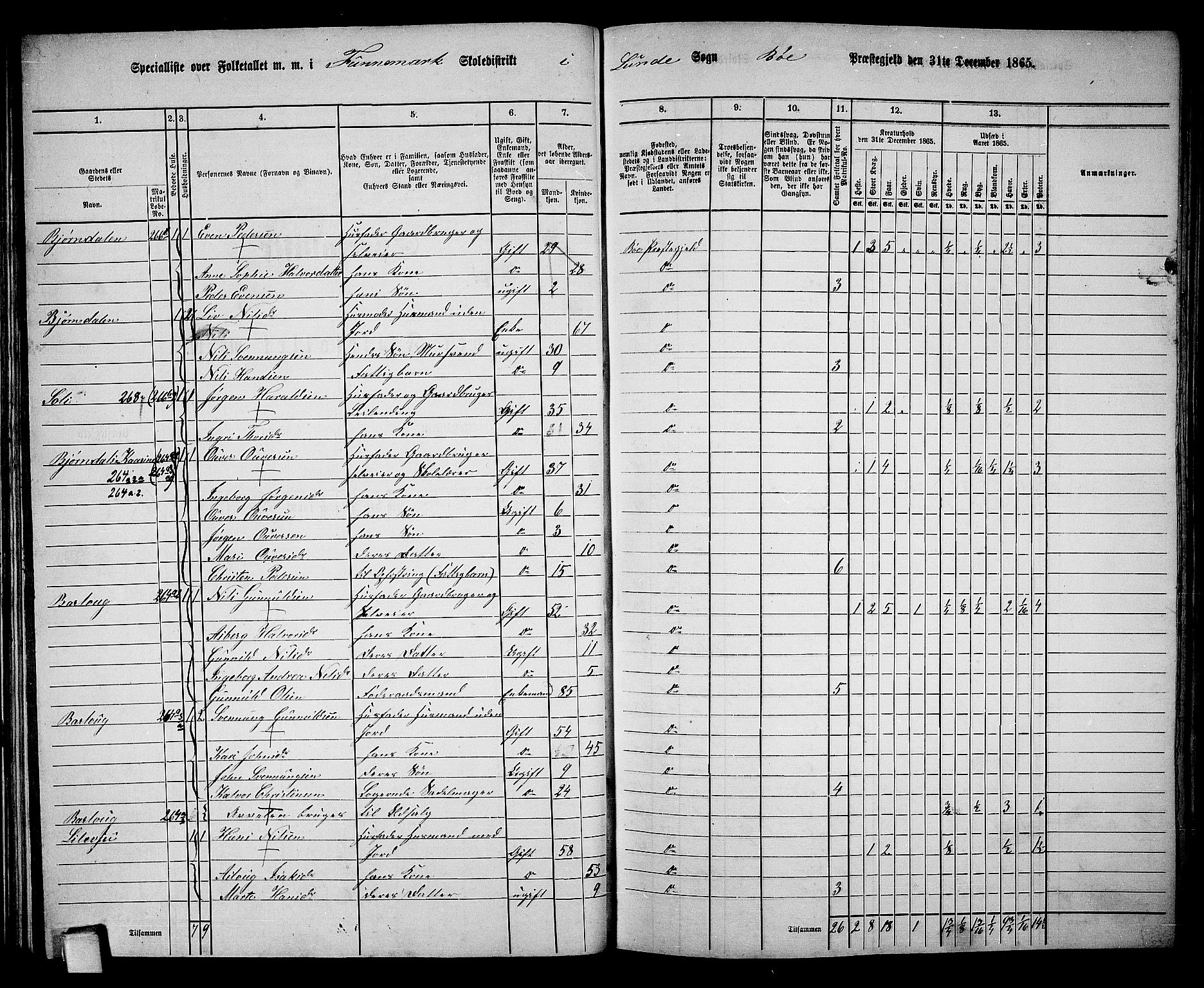 RA, 1865 census for Bø, 1865, p. 33