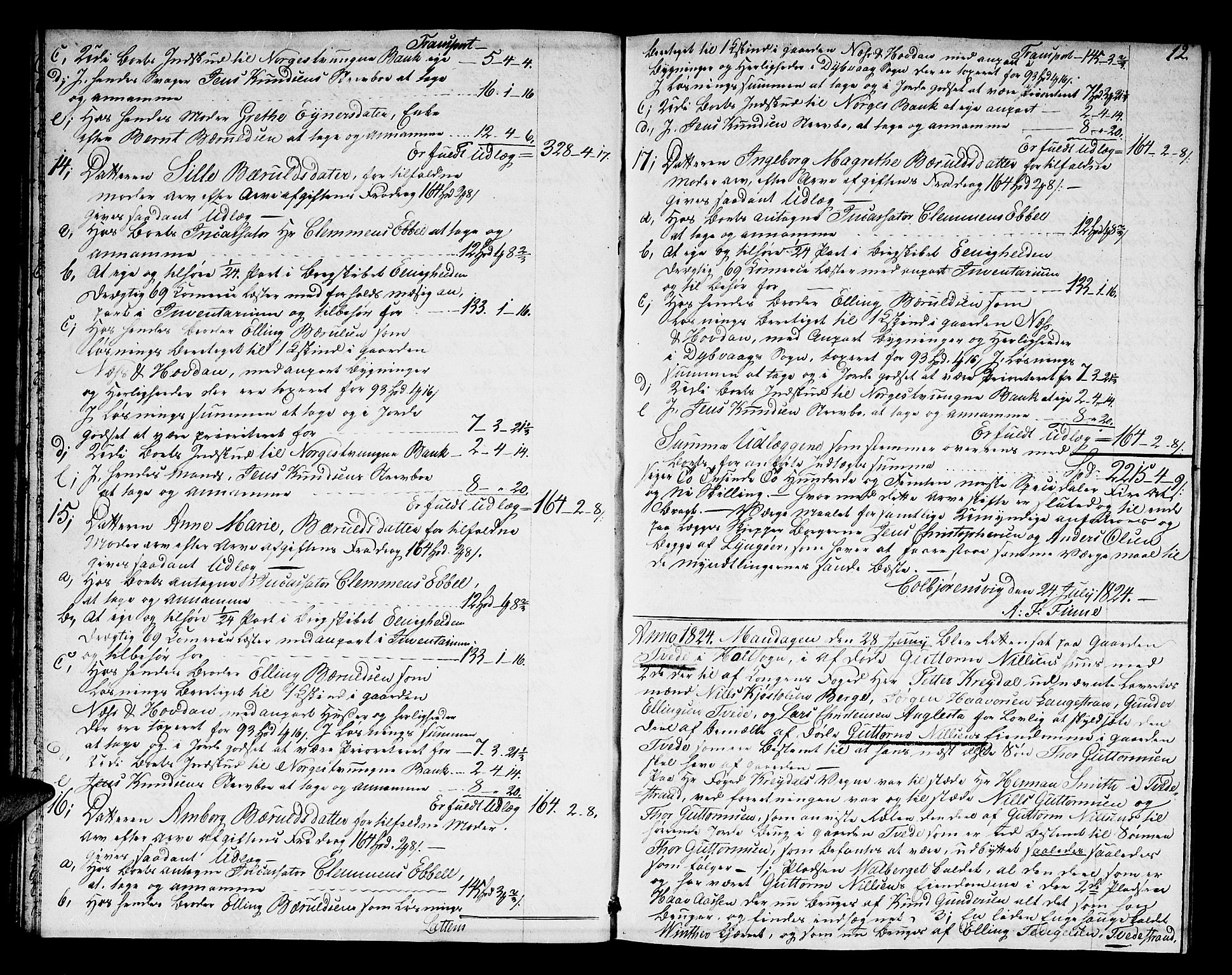 Nedenes sorenskriveri før 1824, AV/SAK-1221-0007/H/Hc/L0059: Skifteprotokoll med register nr 43, 1823-1824, p. 11b-12a