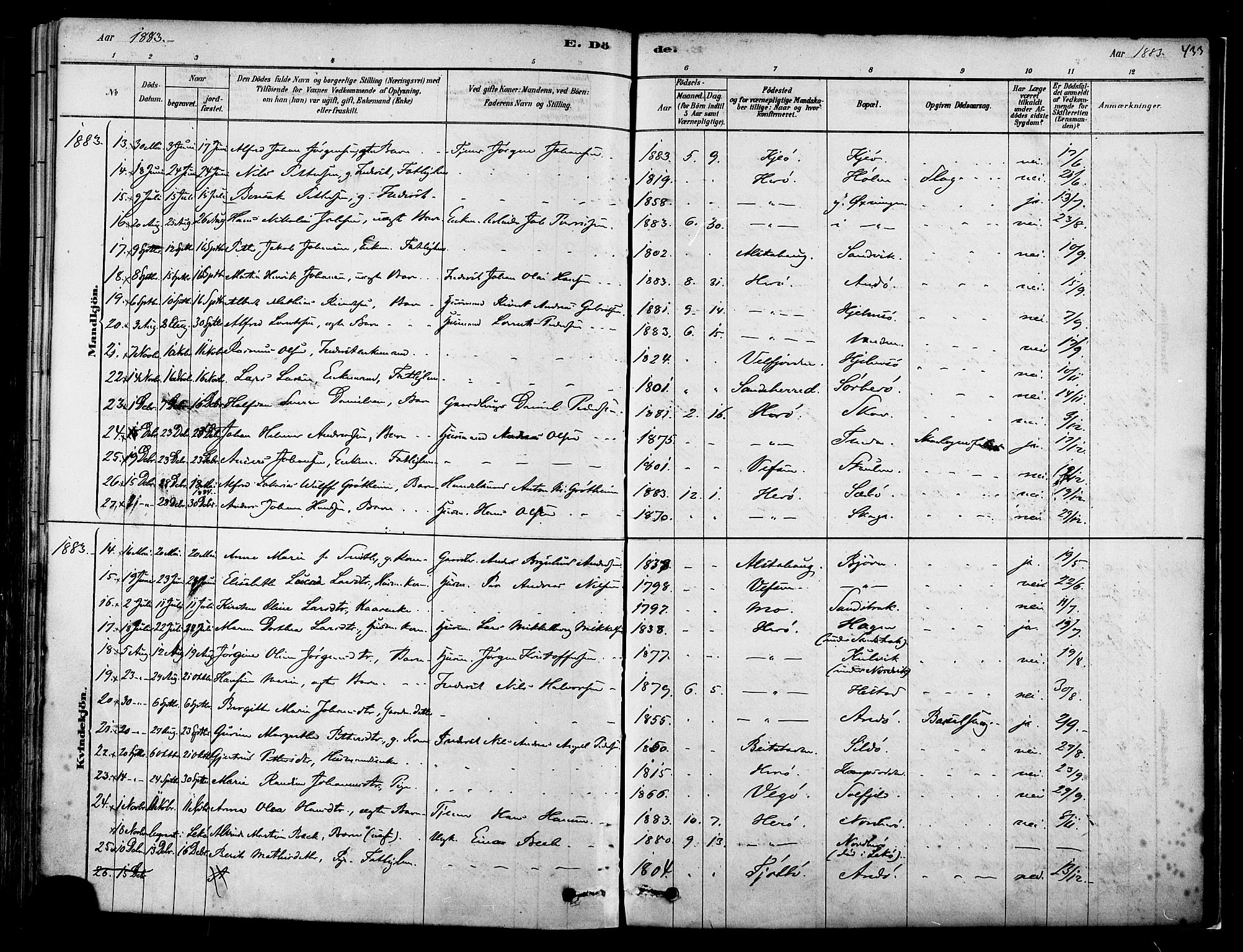 Ministerialprotokoller, klokkerbøker og fødselsregistre - Nordland, AV/SAT-A-1459/834/L0507: Parish register (official) no. 834A05, 1878-1892, p. 433