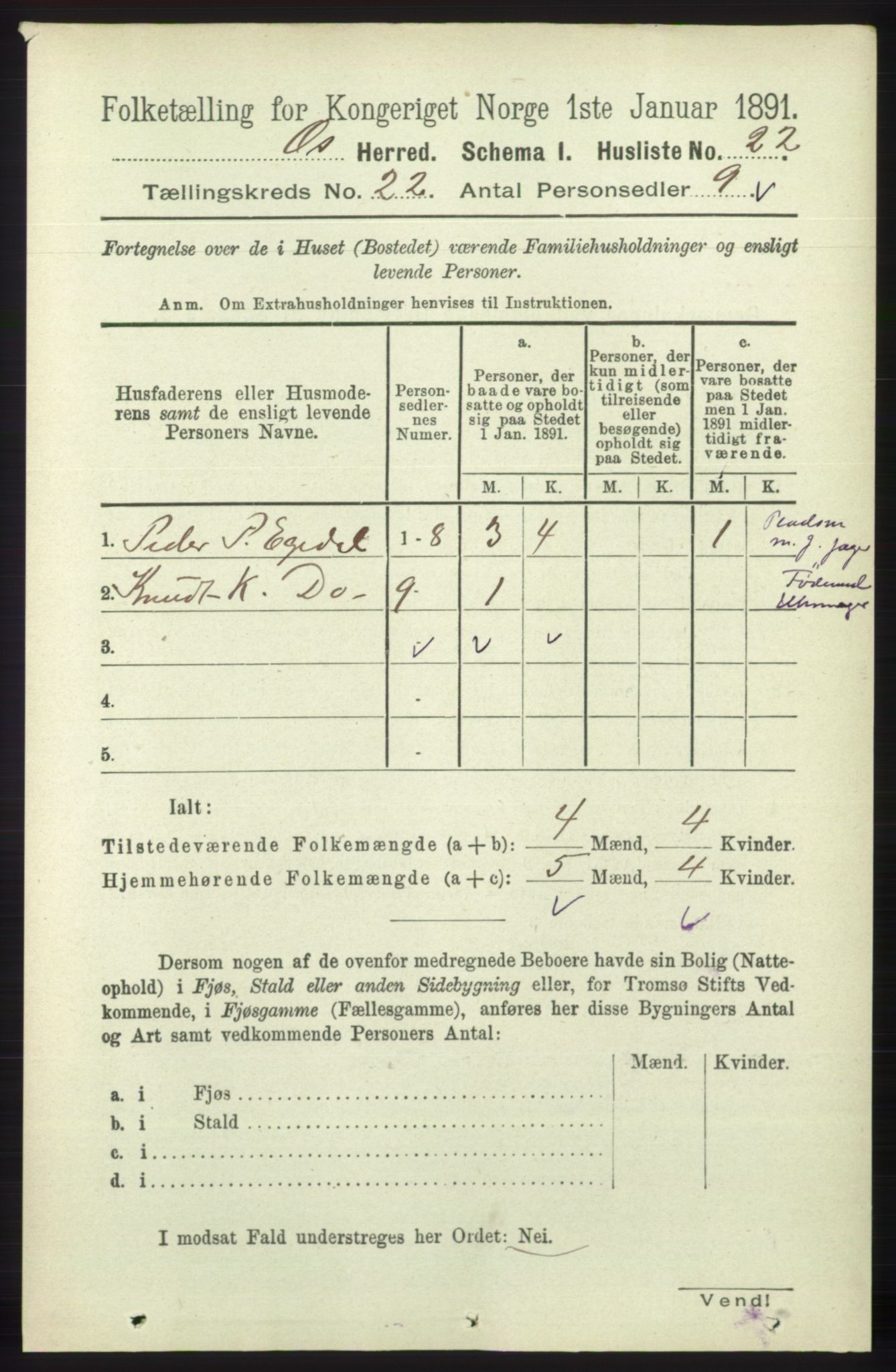 RA, 1891 census for 1243 Os, 1891, p. 4993