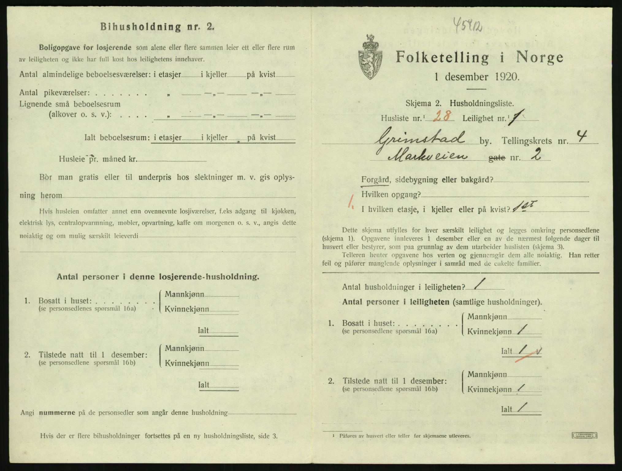 SAK, 1920 census for Grimstad, 1920, p. 1903