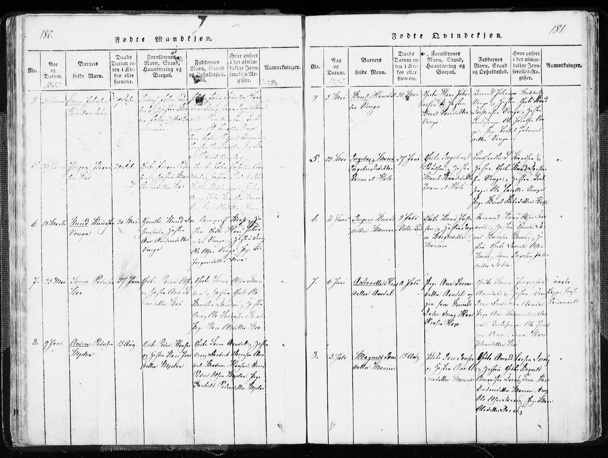 Ministerialprotokoller, klokkerbøker og fødselsregistre - Møre og Romsdal, SAT/A-1454/544/L0571: Parish register (official) no. 544A04, 1818-1853, p. 180-181