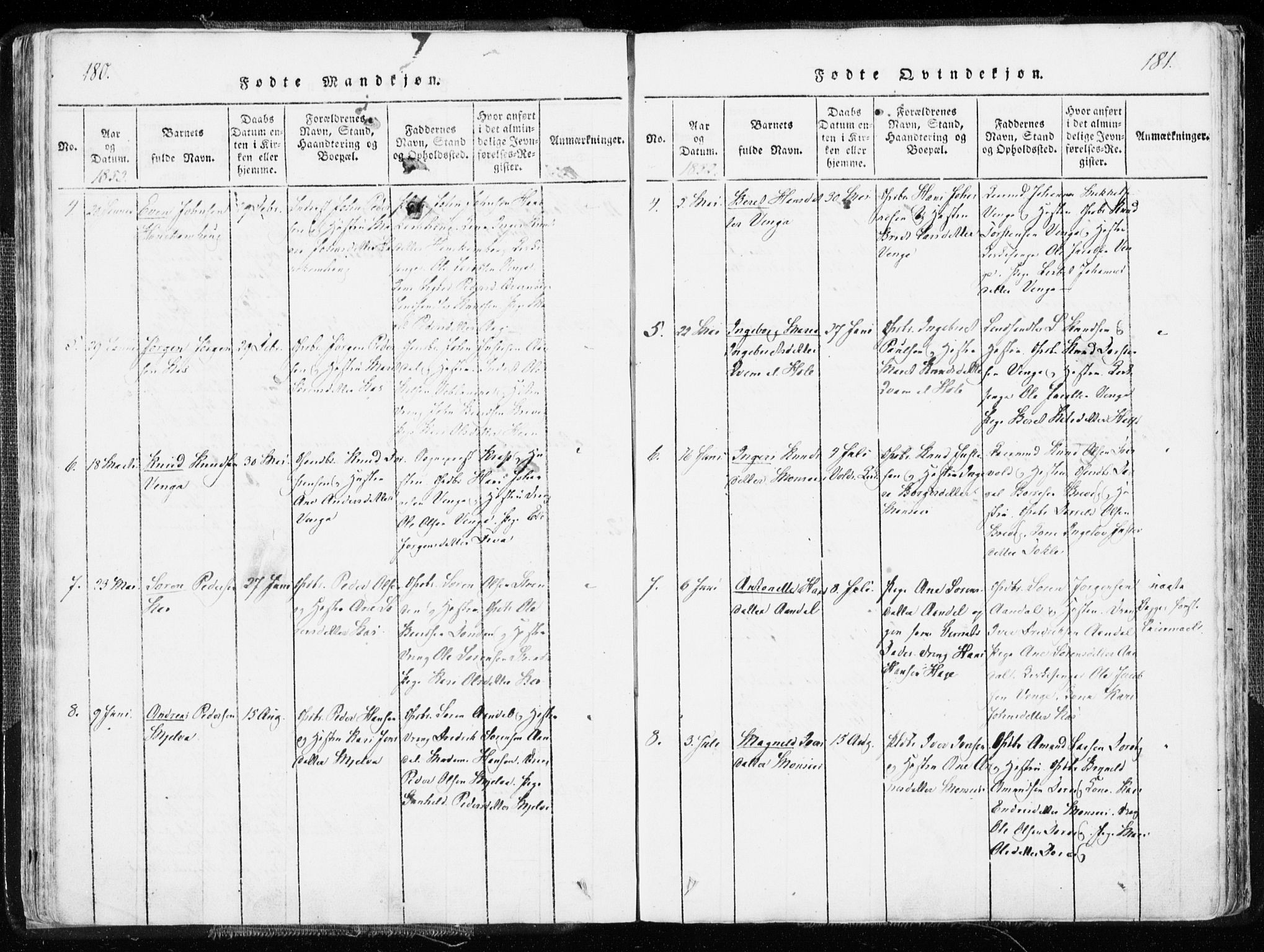 Ministerialprotokoller, klokkerbøker og fødselsregistre - Møre og Romsdal, AV/SAT-A-1454/544/L0571: Parish register (official) no. 544A04, 1818-1853, p. 180-181