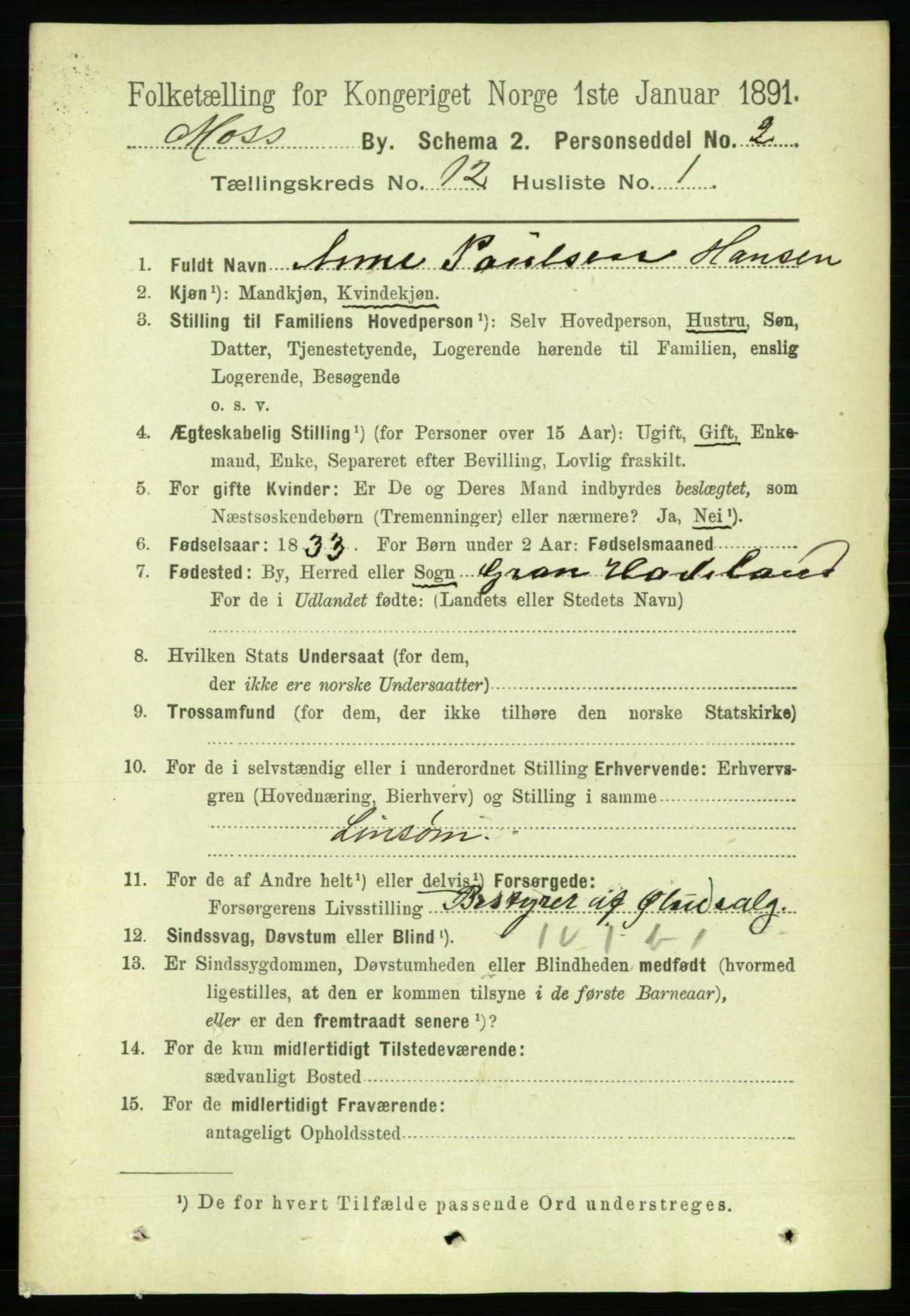 RA, 1891 census for 0104 Moss, 1891, p. 6327