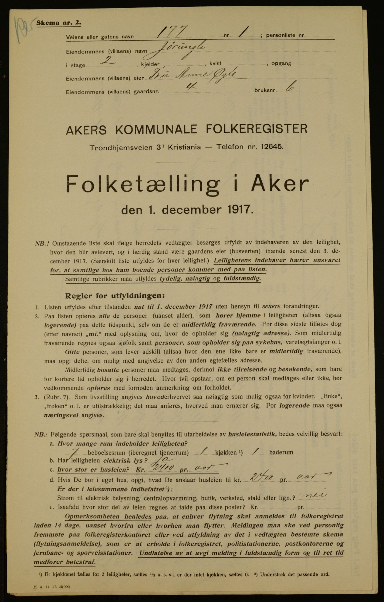 OBA, Municipal Census 1917 for Aker, 1917, p. 27