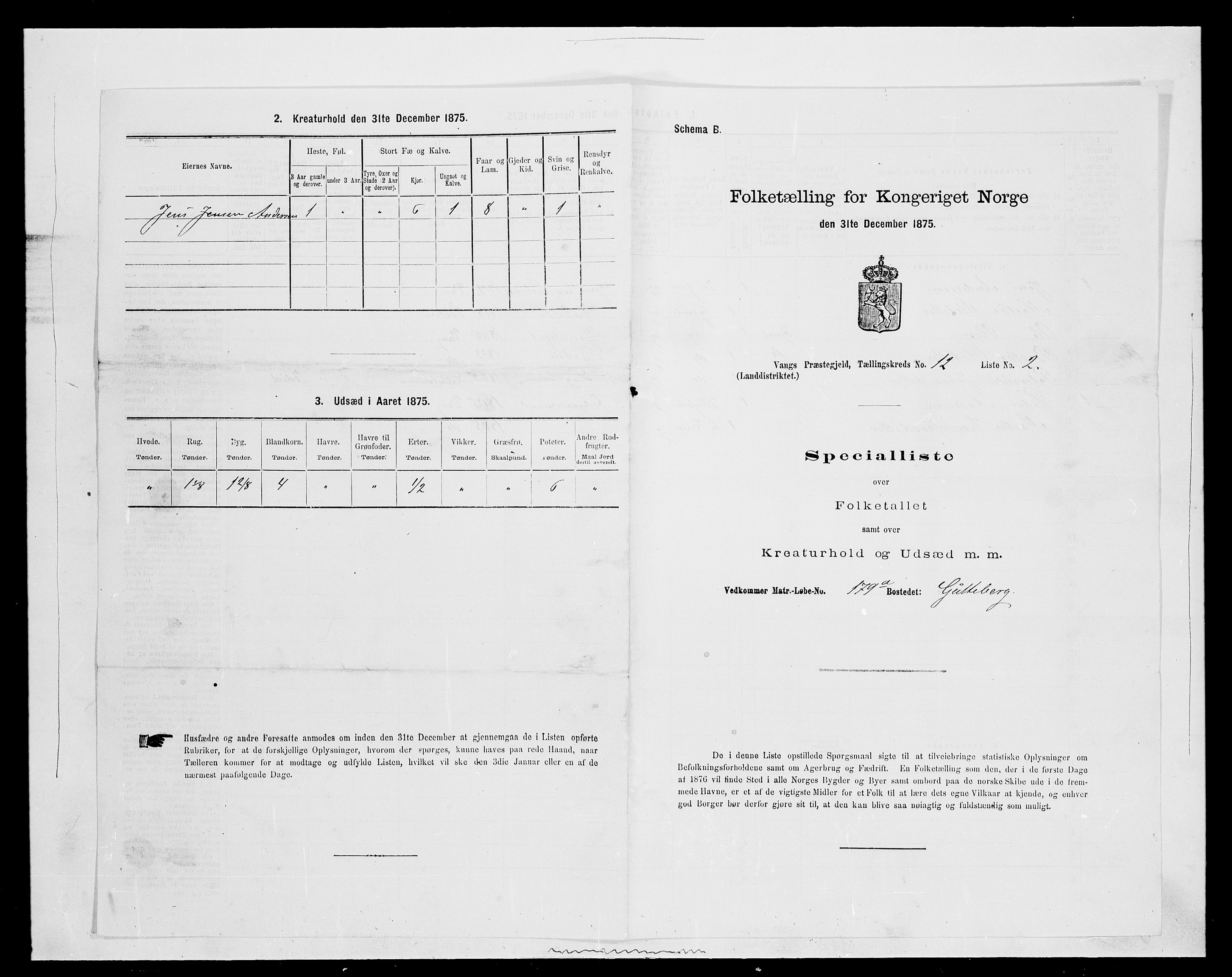 SAH, 1875 census for 0414L Vang/Vang og Furnes, 1875, p. 2626