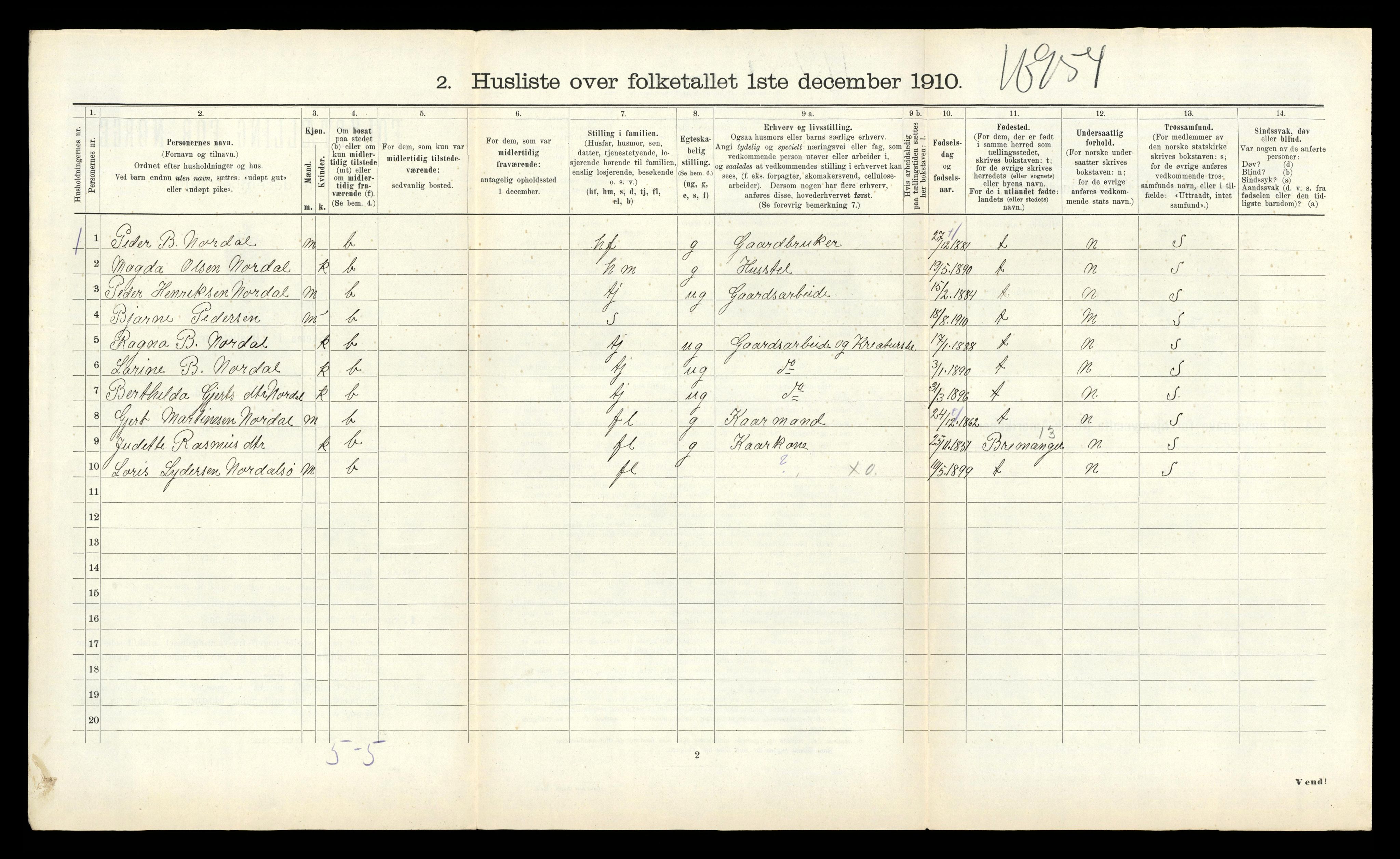 RA, 1910 census for Kinn, 1910, p. 893