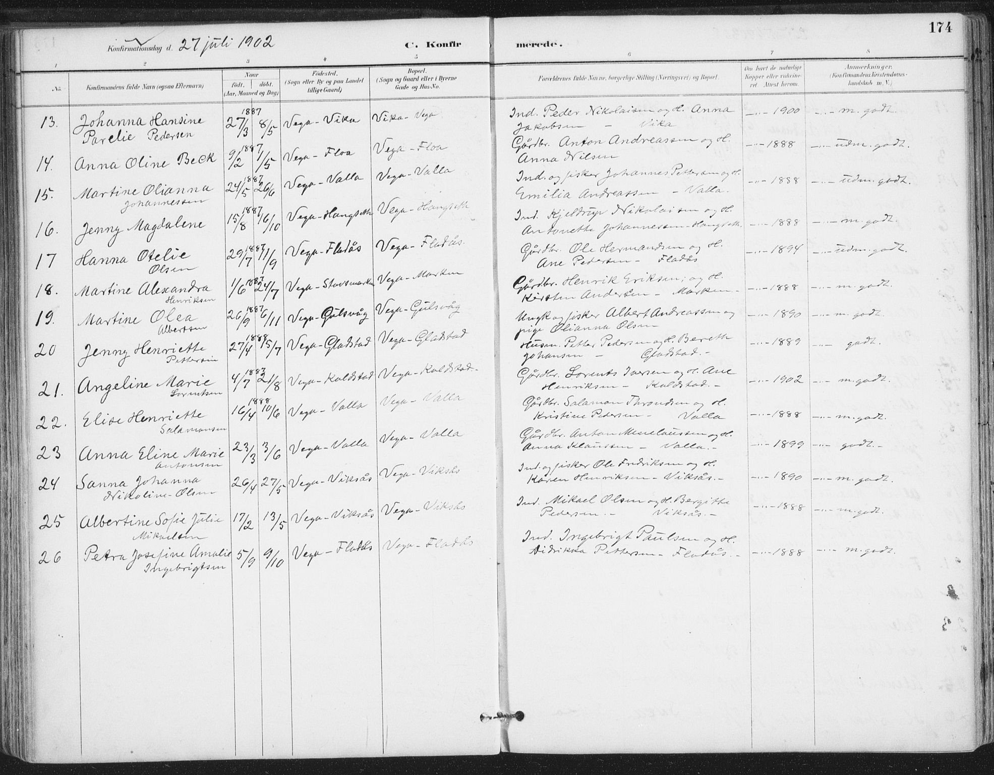 Ministerialprotokoller, klokkerbøker og fødselsregistre - Nordland, AV/SAT-A-1459/816/L0244: Parish register (official) no. 816A10, 1886-1903, p. 174