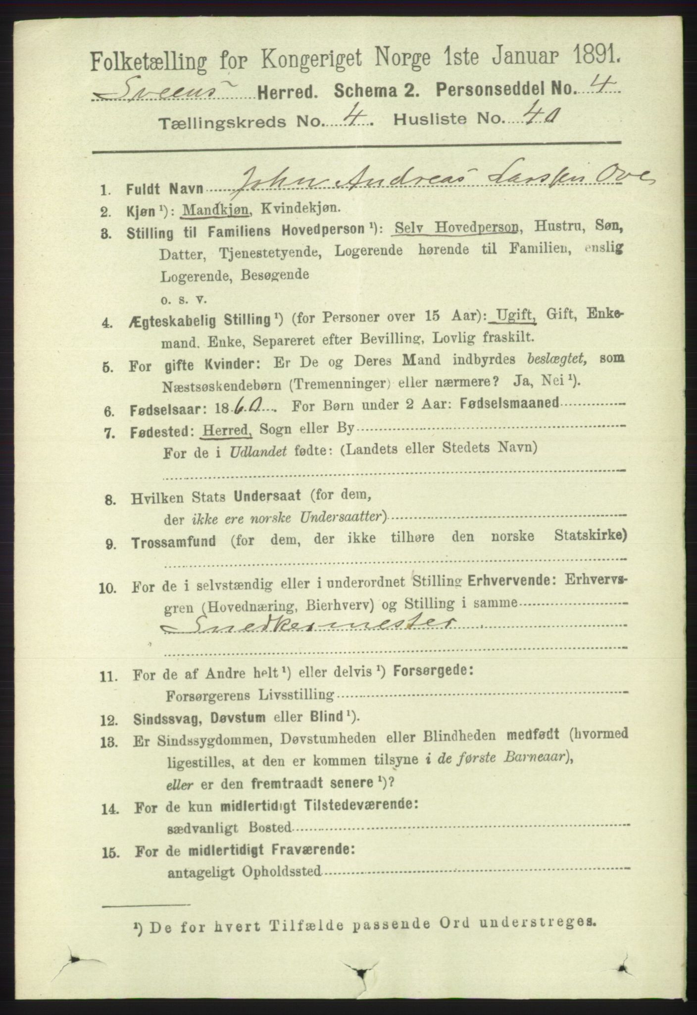 RA, 1891 census for 1216 Sveio, 1891, p. 1405