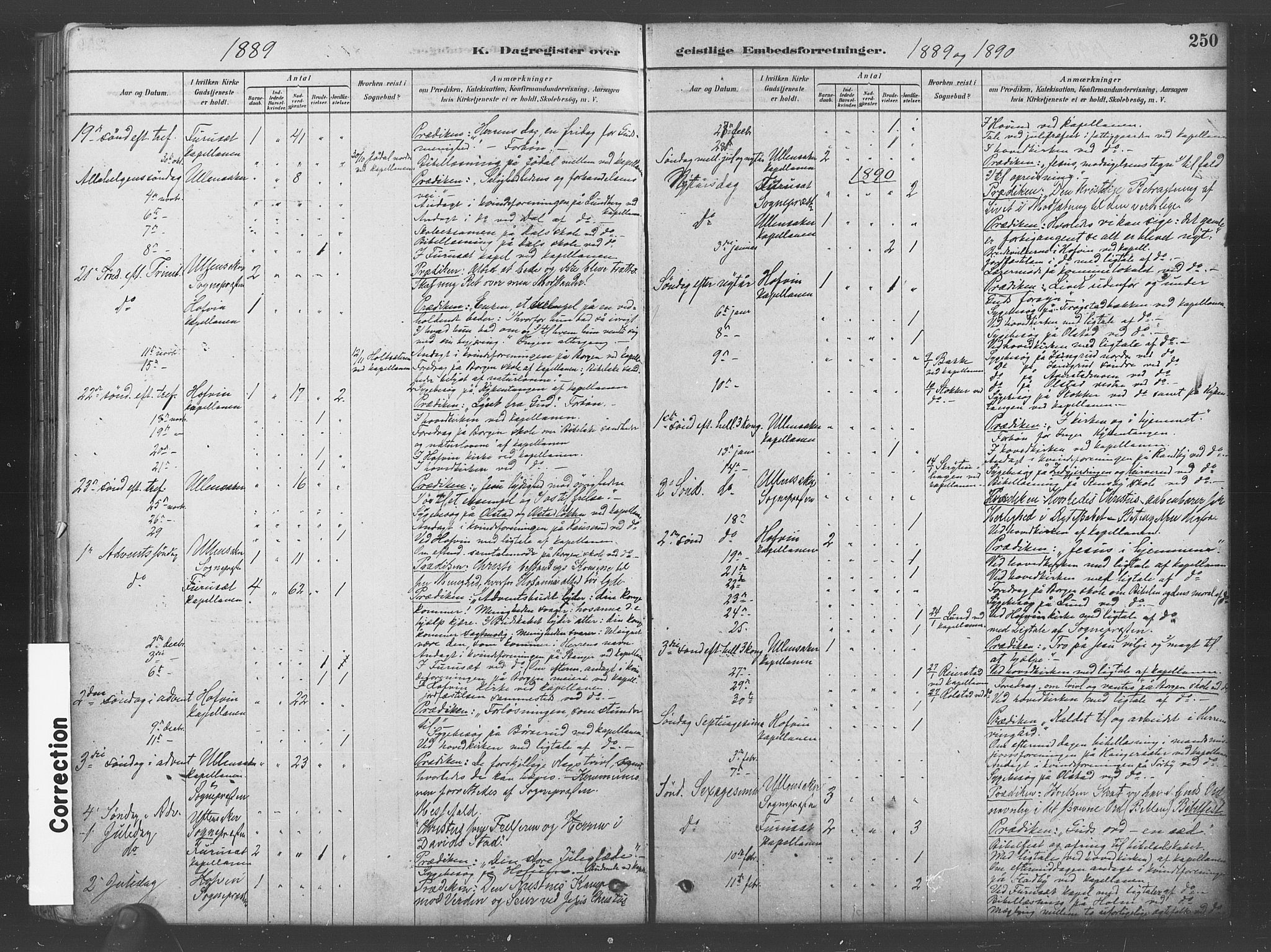 Ullensaker prestekontor Kirkebøker, AV/SAO-A-10236a/F/Fb/L0001: Parish register (official) no. II 1, 1878-1893, p. 250