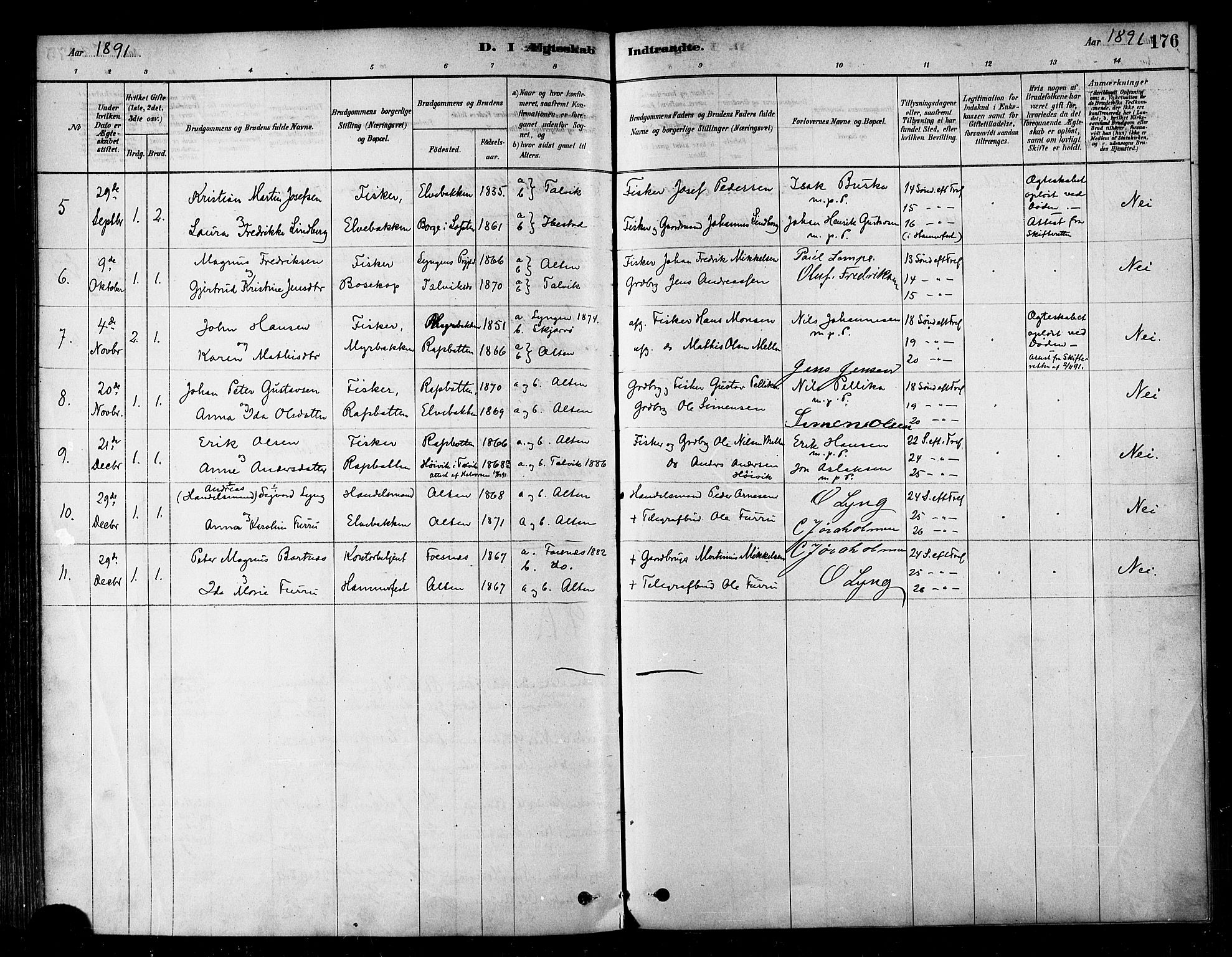 Alta sokneprestkontor, SATØ/S-1338/H/Ha/L0002.kirke: Parish register (official) no. 2, 1879-1892, p. 176