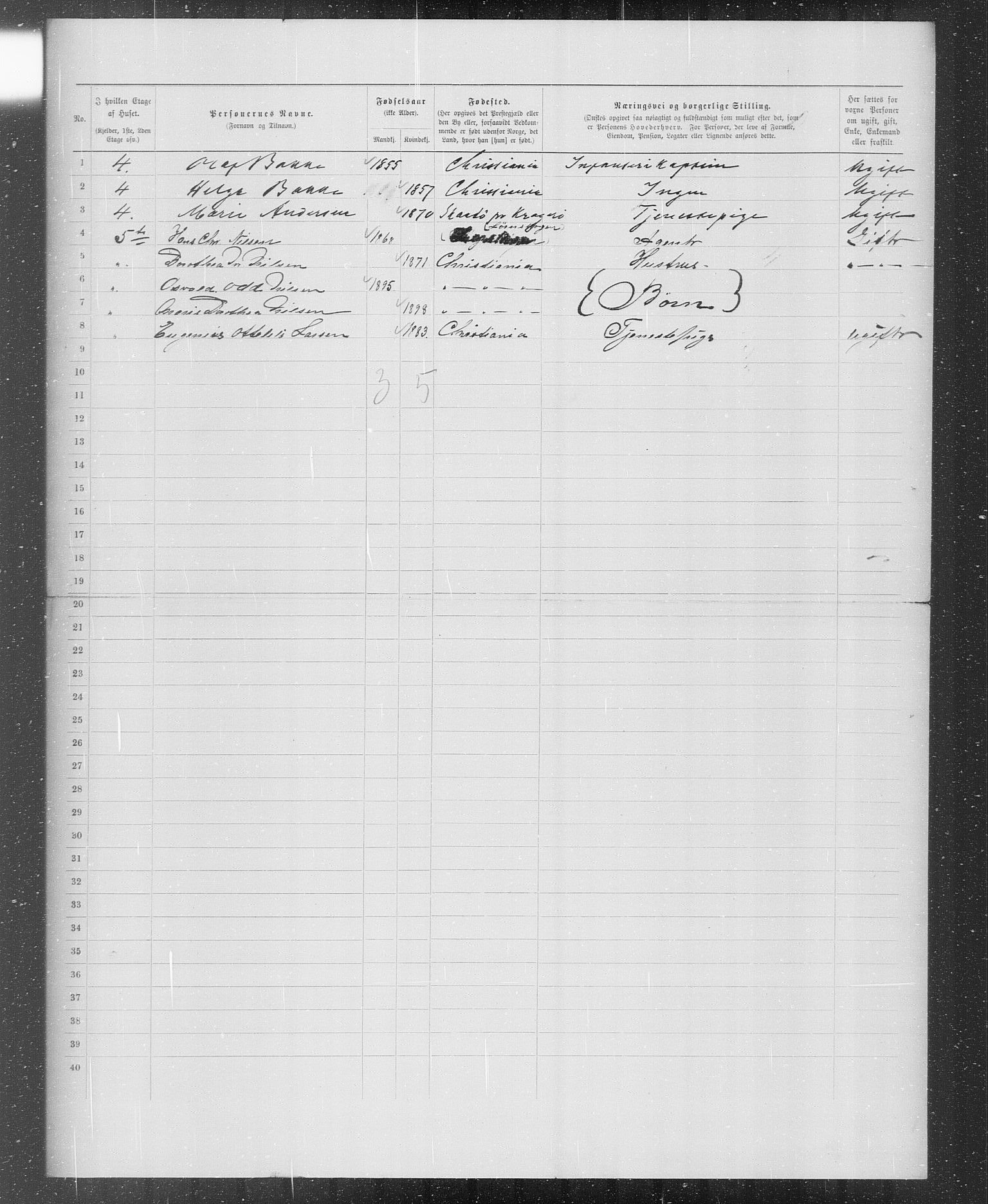 OBA, Municipal Census 1899 for Kristiania, 1899, p. 1713