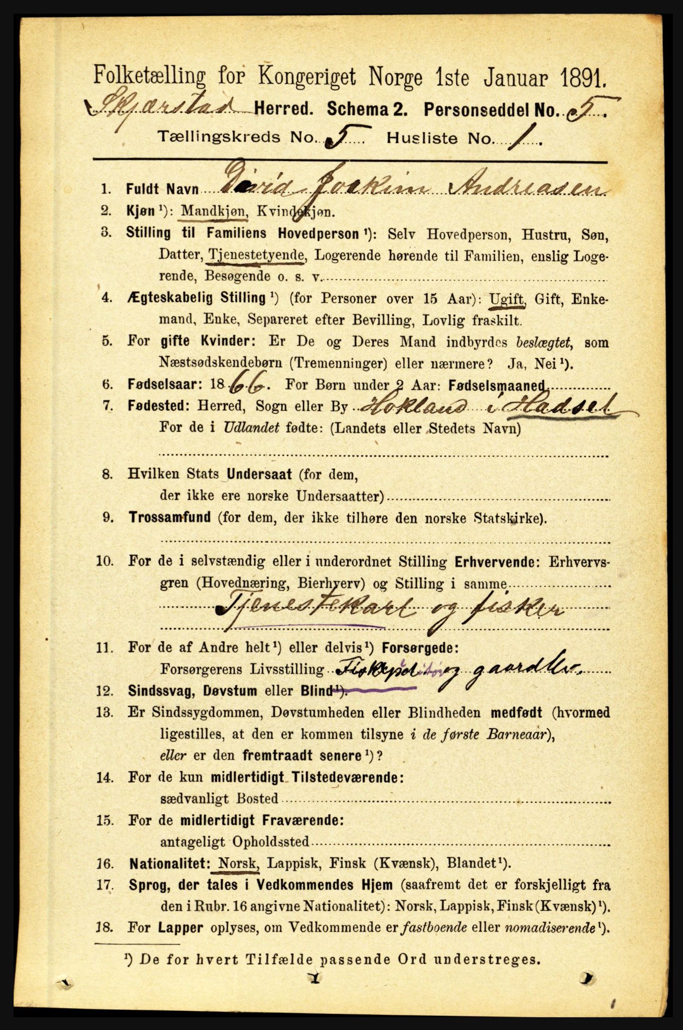 RA, 1891 census for 1842 Skjerstad, 1891, p. 1476