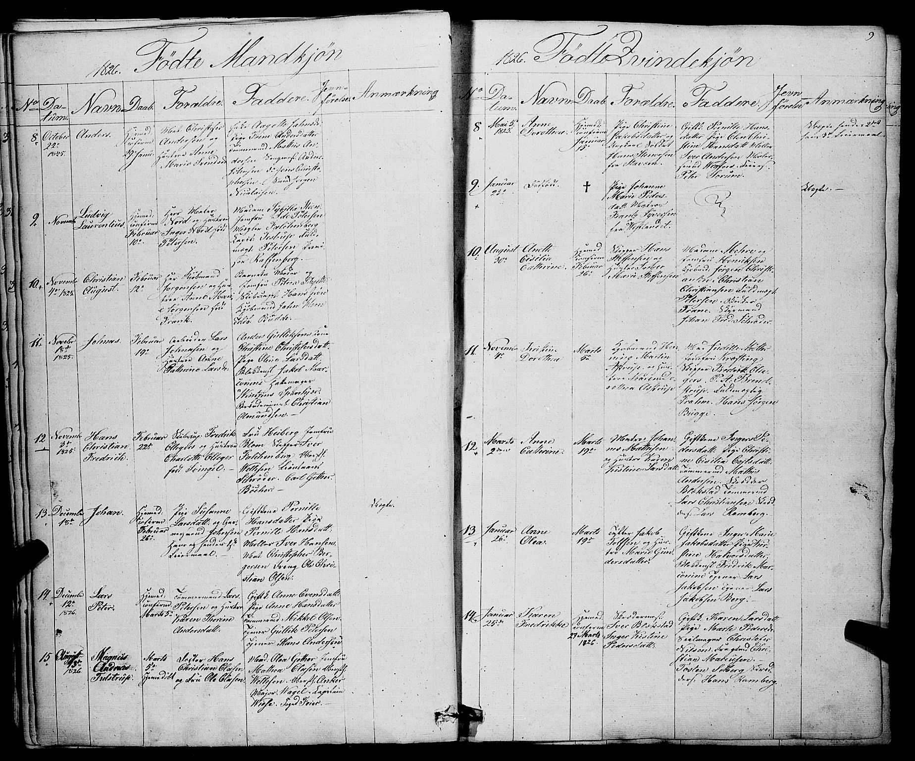 Larvik kirkebøker, SAKO/A-352/F/Fa/L0002: Parish register (official) no. I 2, 1825-1847, p. 9
