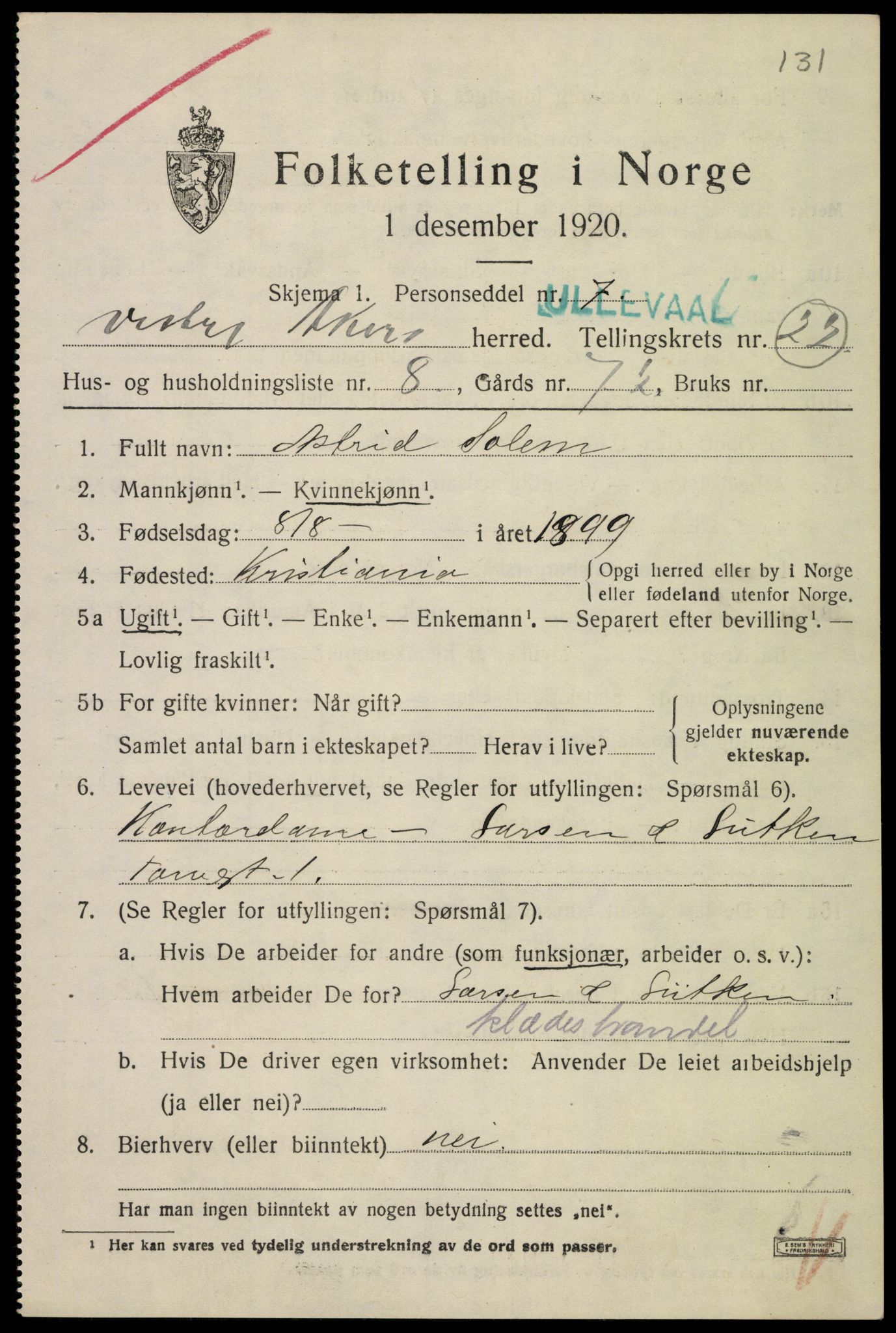 SAO, 1920 census for Aker, 1920, p. 125892