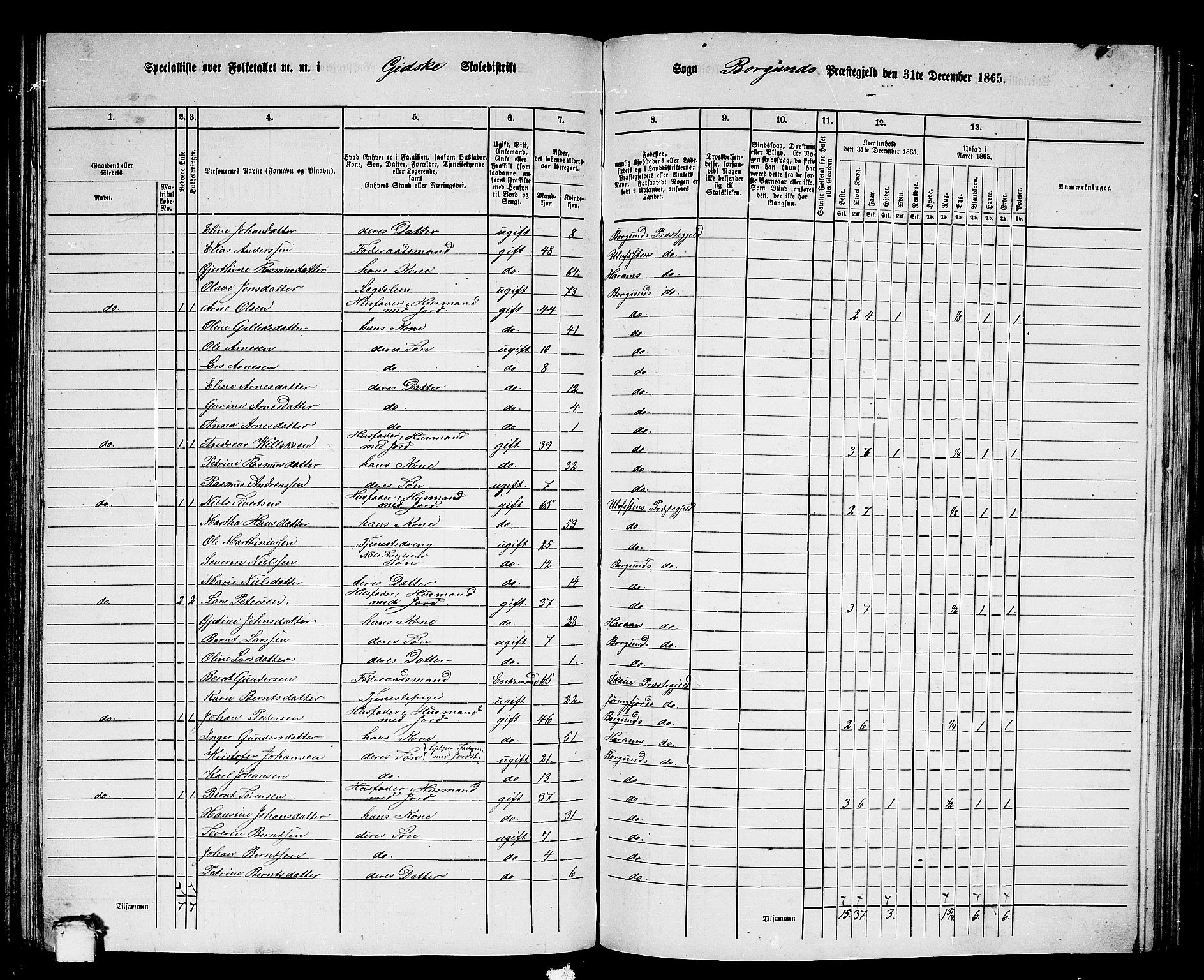 RA, 1865 census for Borgund, 1865, p. 133