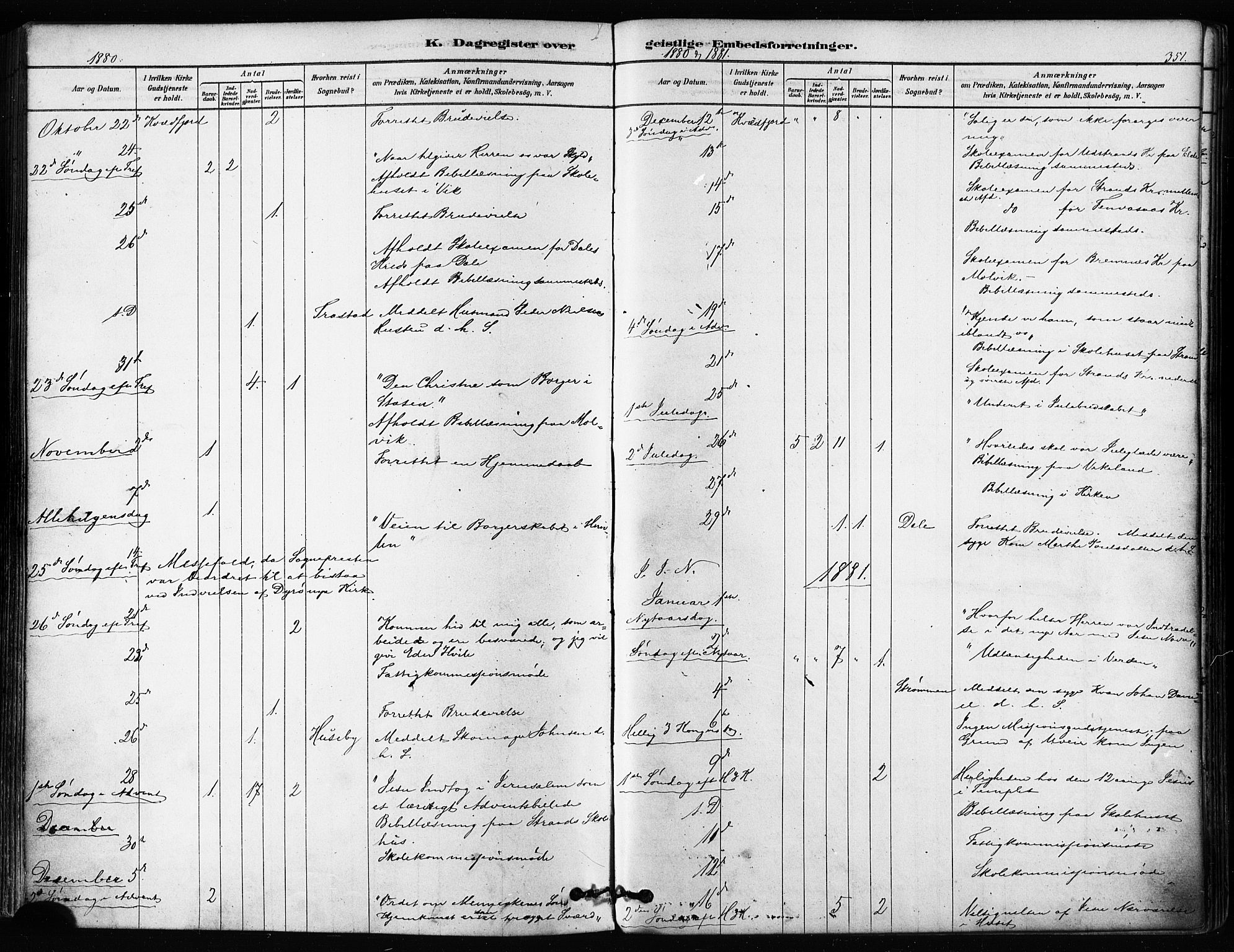 Kvæfjord sokneprestkontor, SATØ/S-1323/G/Ga/Gaa/L0005kirke: Parish register (official) no. 5, 1878-1894, p. 351