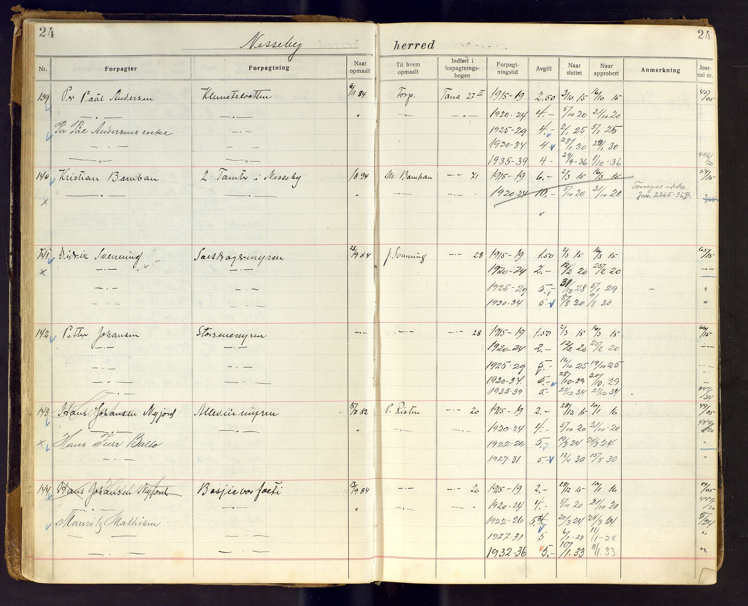 Finnmark jordsalgskommisjon/jordsalgskontor og Statskog SF Finnmark jordsalgskontor, AV/SATØ-S-1443/J/Ja/L0007: Forpaktningsbok for Finnmark III, 1913-1937, p. 24