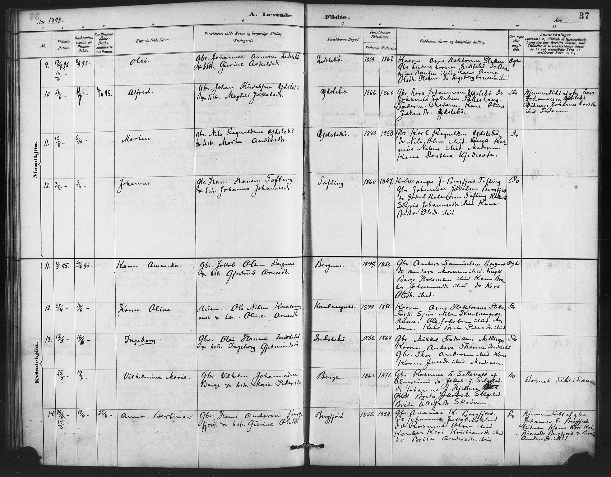 Lindås Sokneprestembete, SAB/A-76701/H/Haa: Parish register (official) no. E 1, 1886-1897, p. 37