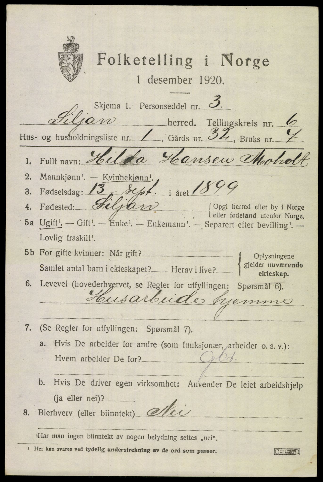 SAKO, 1920 census for Siljan, 1920, p. 2875