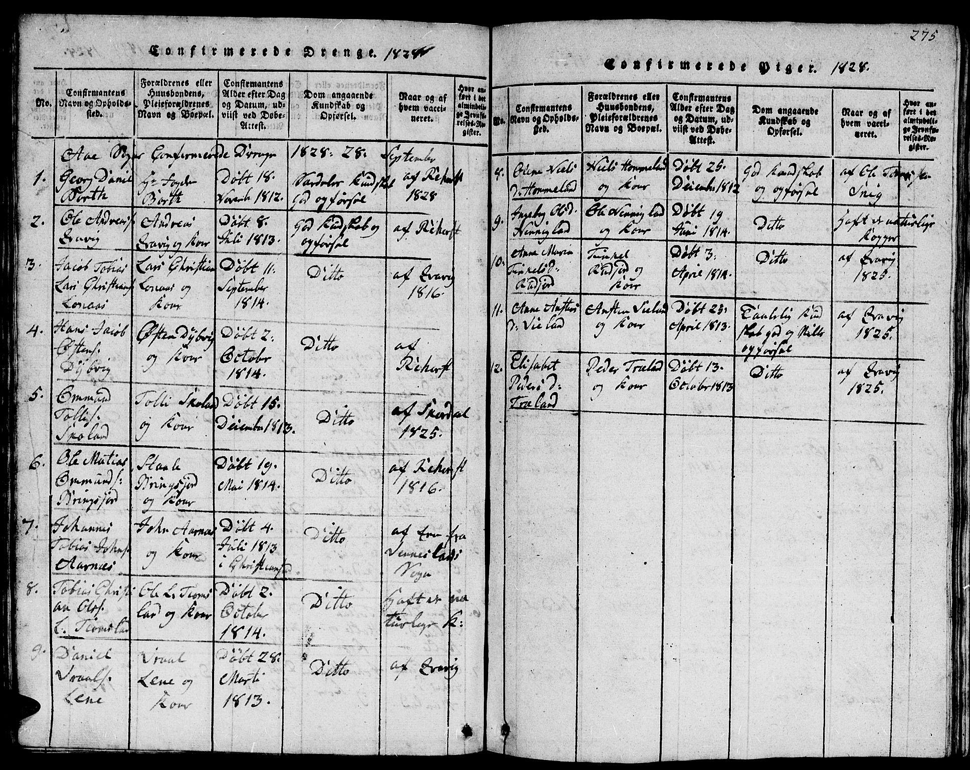 Lyngdal sokneprestkontor, AV/SAK-1111-0029/F/Fb/Fbc/L0001: Parish register (copy) no. B 1, 1815-1844, p. 275