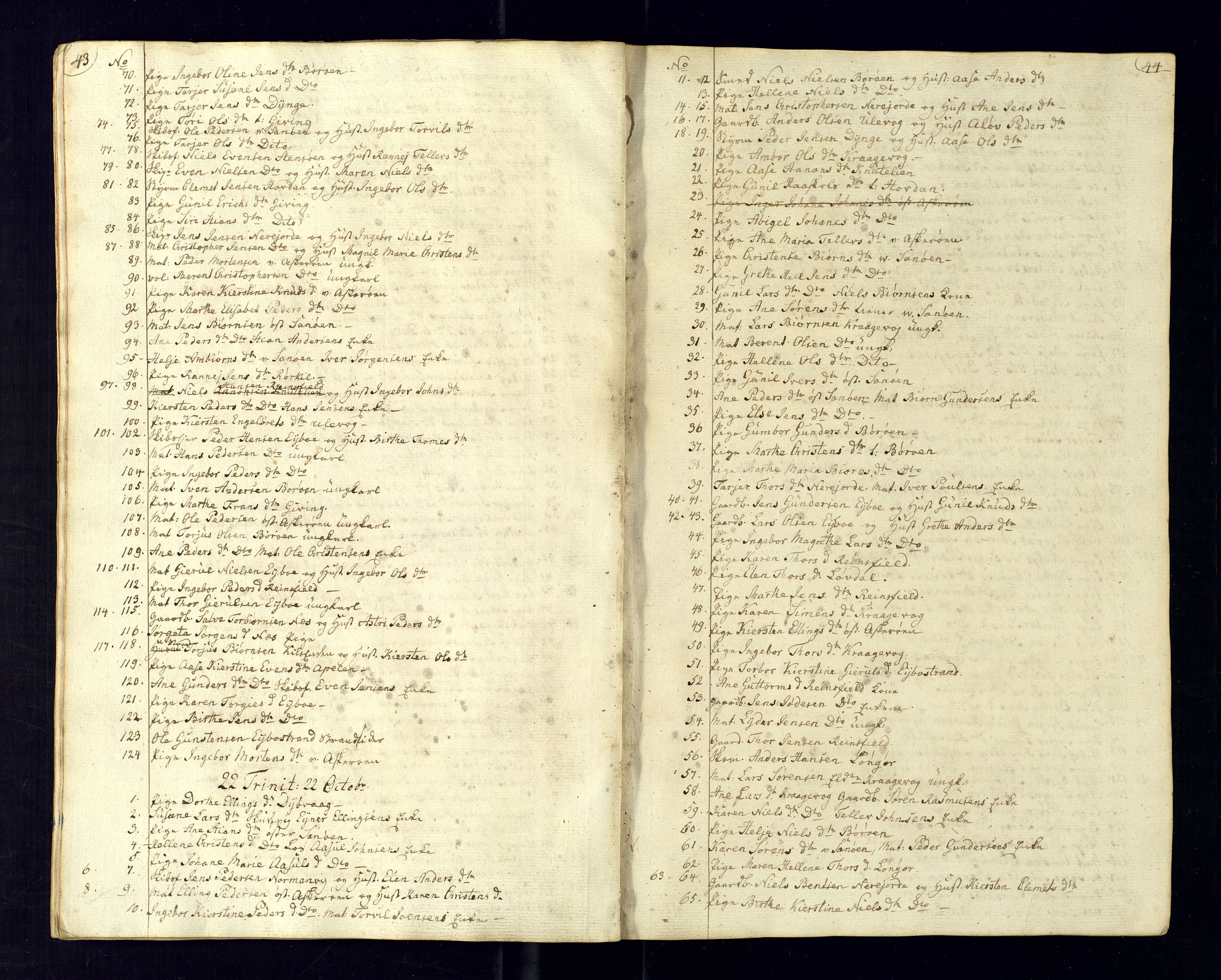 Dypvåg sokneprestkontor, AV/SAK-1111-0007/F/Fc/Fca/L0001: Communicants register no. C-1, 1813-1830, p. 43-44