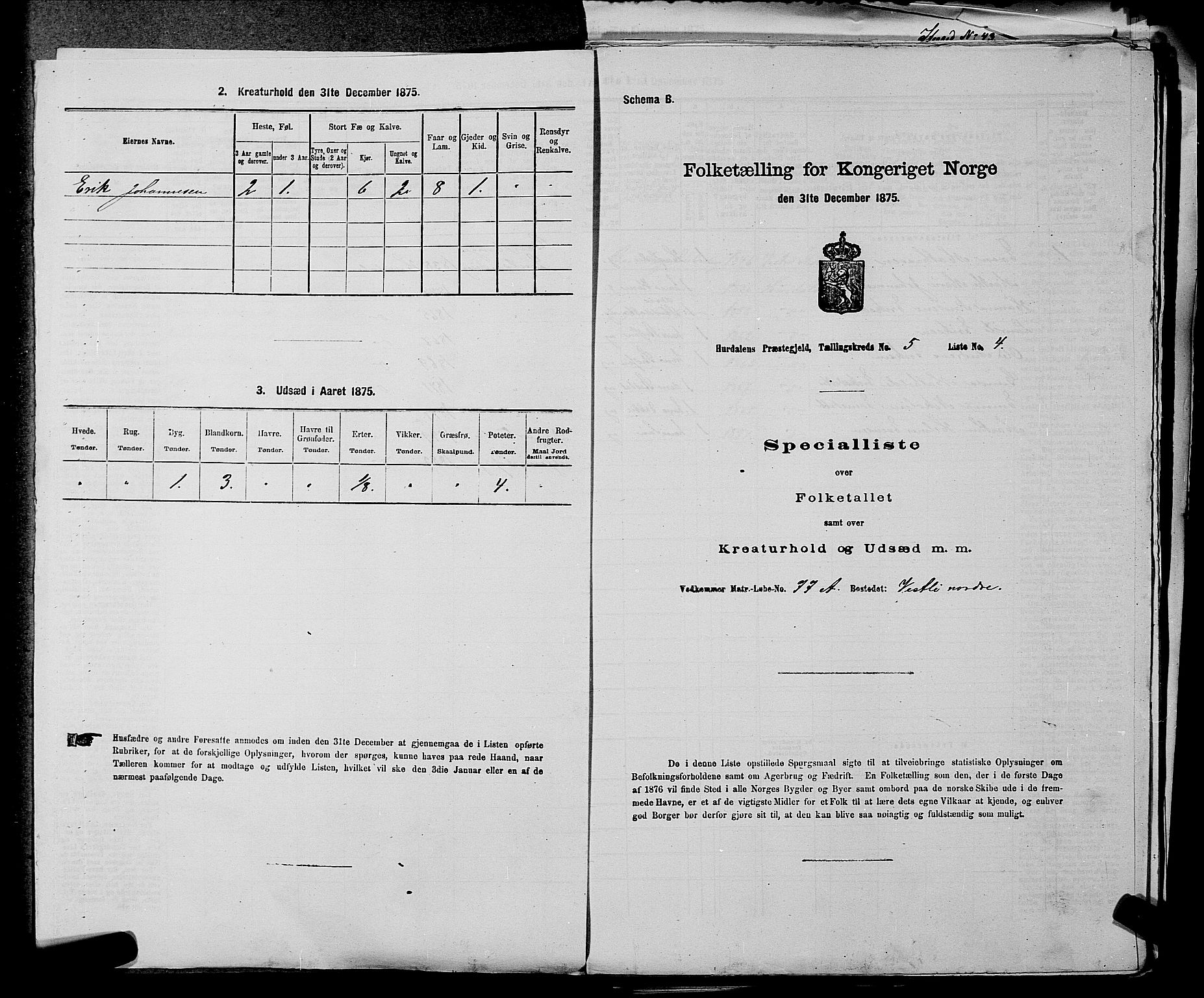 RA, 1875 census for 0239P Hurdal, 1875, p. 730