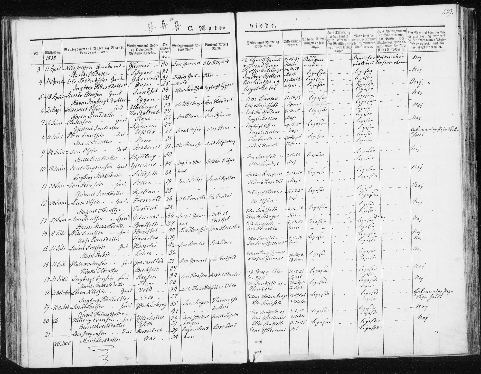 Ministerialprotokoller, klokkerbøker og fødselsregistre - Sør-Trøndelag, SAT/A-1456/674/L0869: Parish register (official) no. 674A01, 1829-1860, p. 139