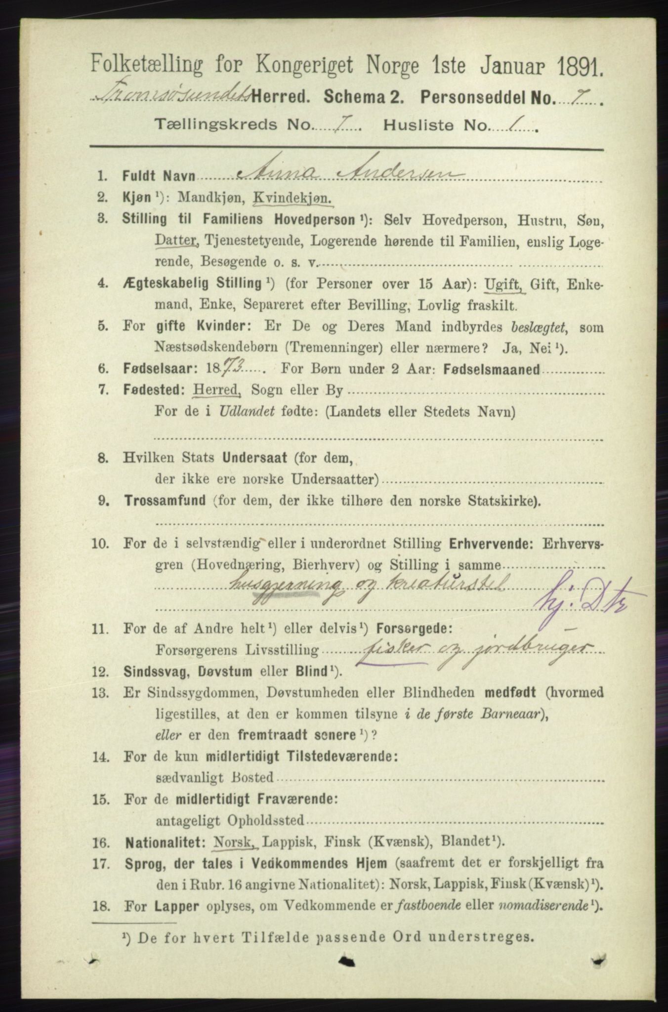 RA, 1891 census for 1934 Tromsøysund, 1891, p. 3726