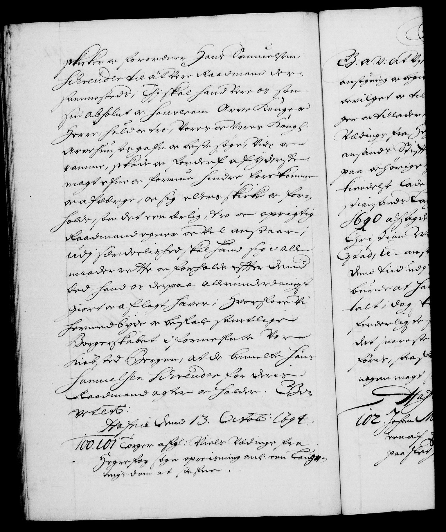 Danske Kanselli 1572-1799, AV/RA-EA-3023/F/Fc/Fca/Fcaa/L0016: Norske registre (mikrofilm), 1692-1697, p. 189b